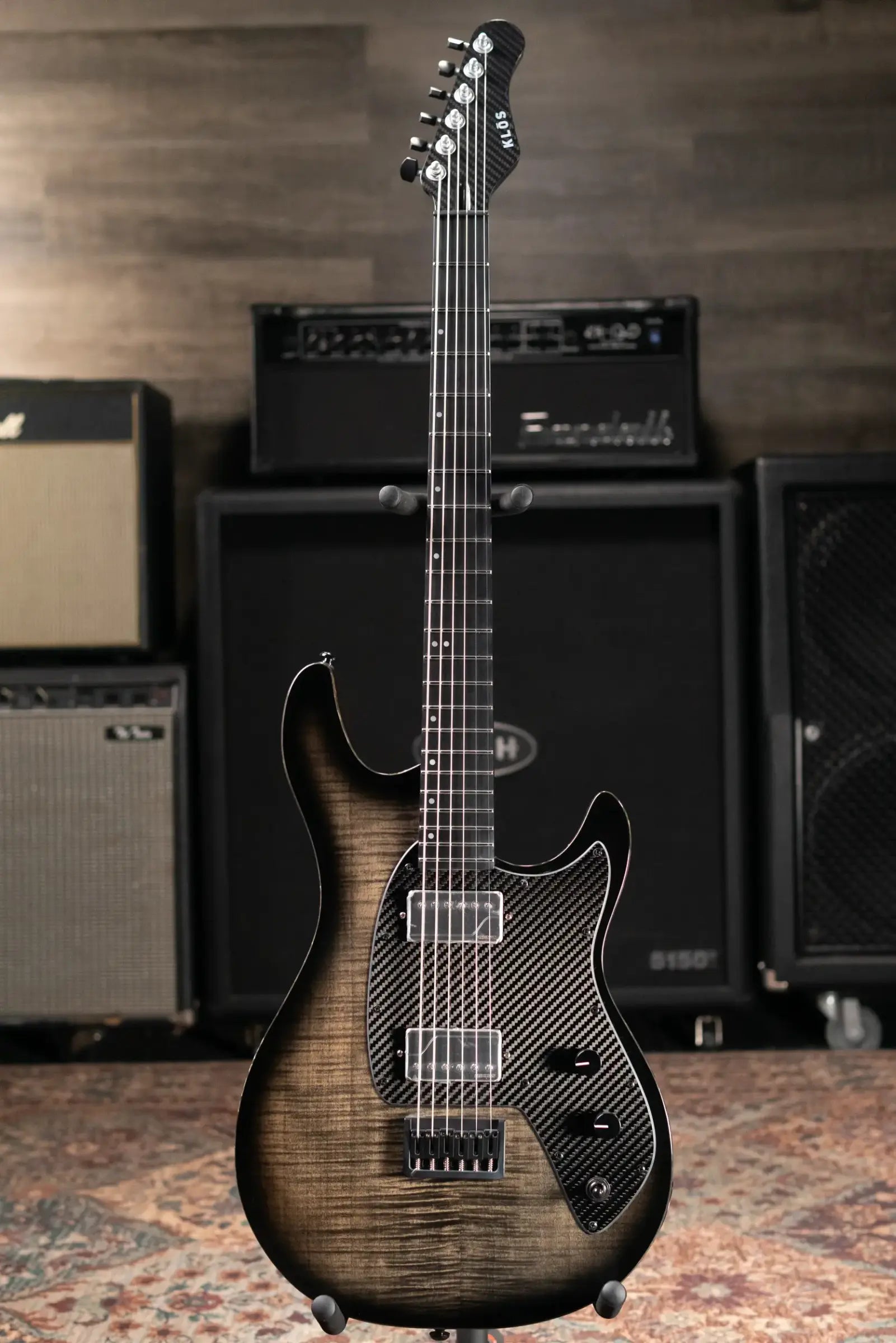 KLOS Artemis Baritone Custom 22 Fret Electric Guitar - Flame Black with Gig Bag