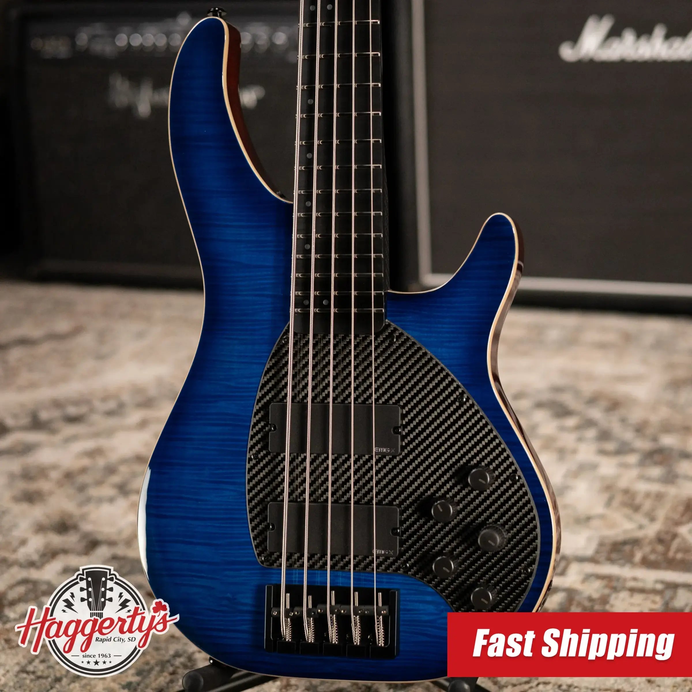 KLOS Custom Series Apollo V Bass - Flame Blue with EMGX Pickups and Gig Bag