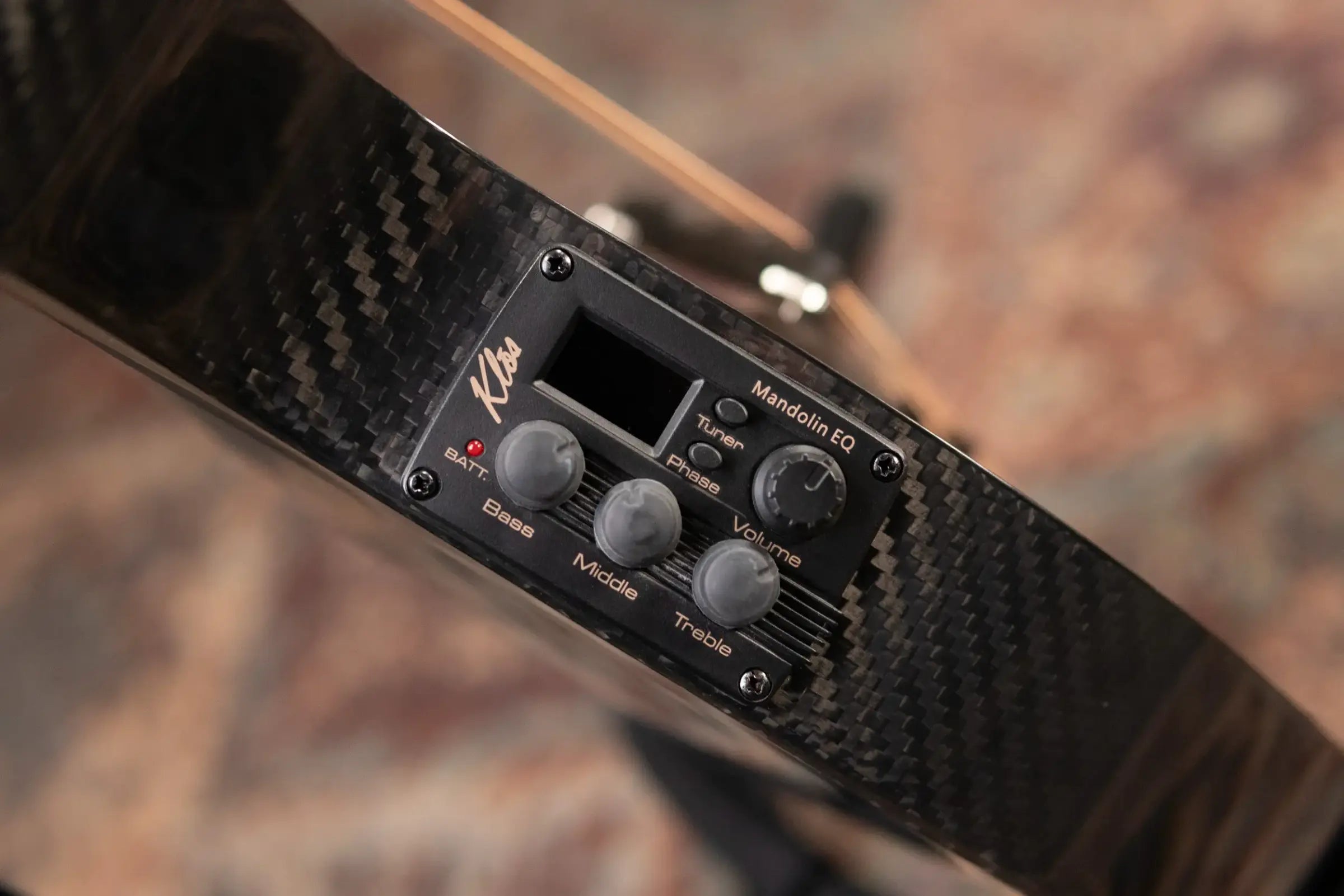 PRE-ORDER KLOS Full Carbon F-Style Mandolin KLOS EQ Acoustic/Electric with Fiberglass Hardshell Case