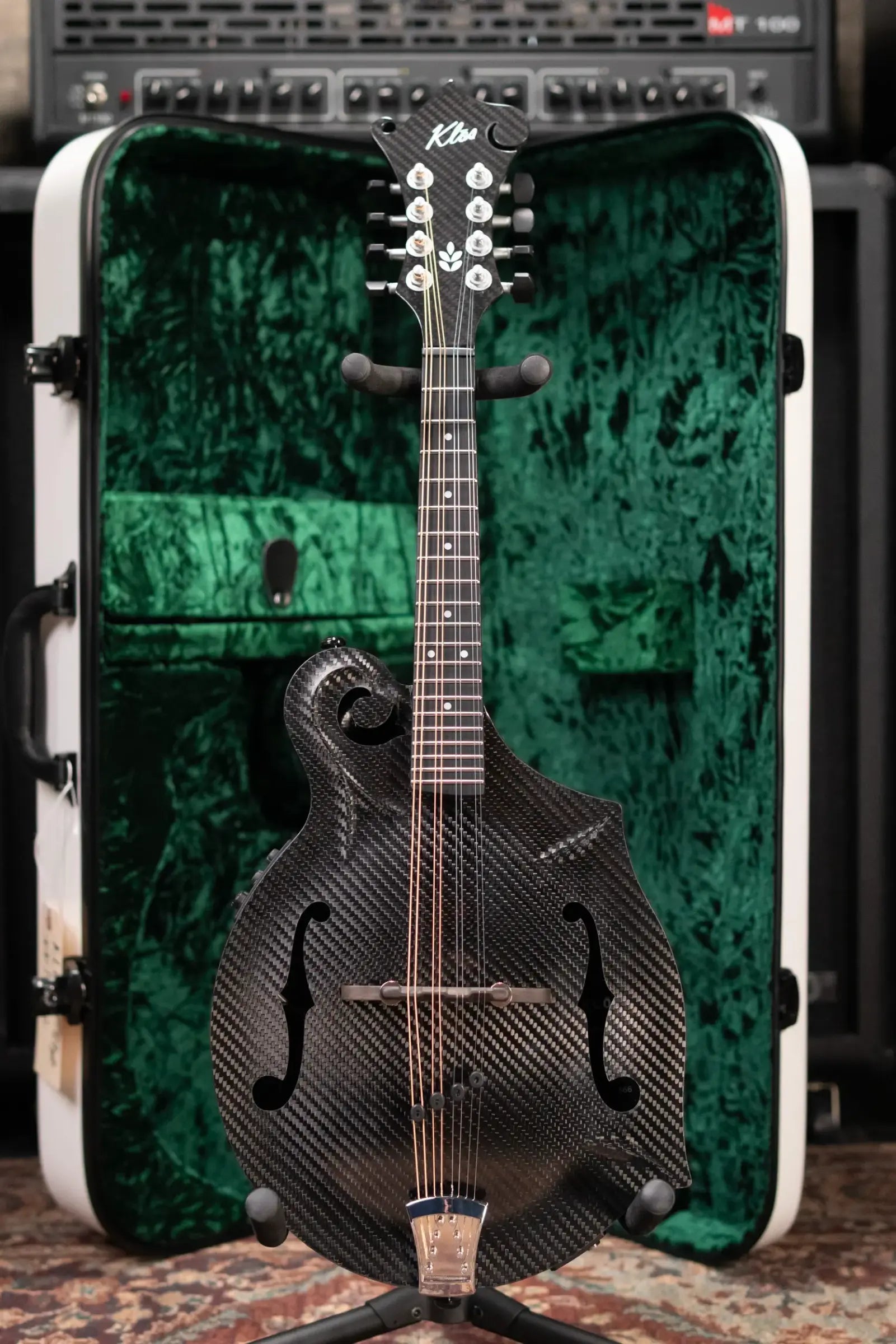 PRE-ORDER KLOS Full Carbon F-Style Mandolin KLOS EQ Acoustic/Electric with Fiberglass Hardshell Case