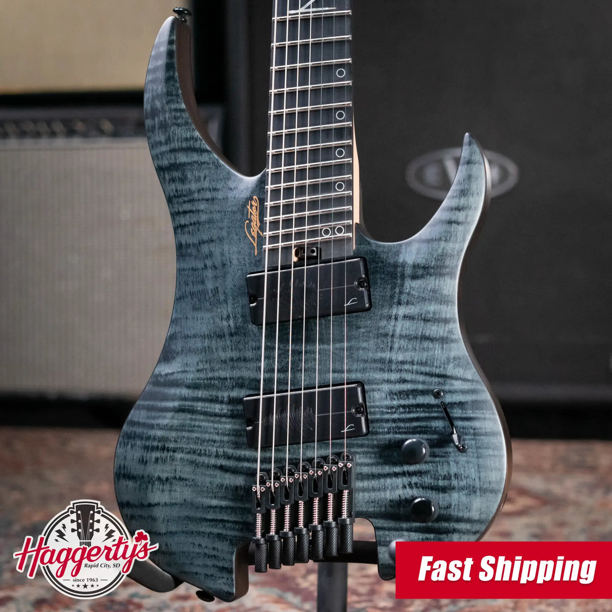 Legator G7FSS-BLK Ghost 7-String Headless Multiscale Electric Guitar - Black Flame