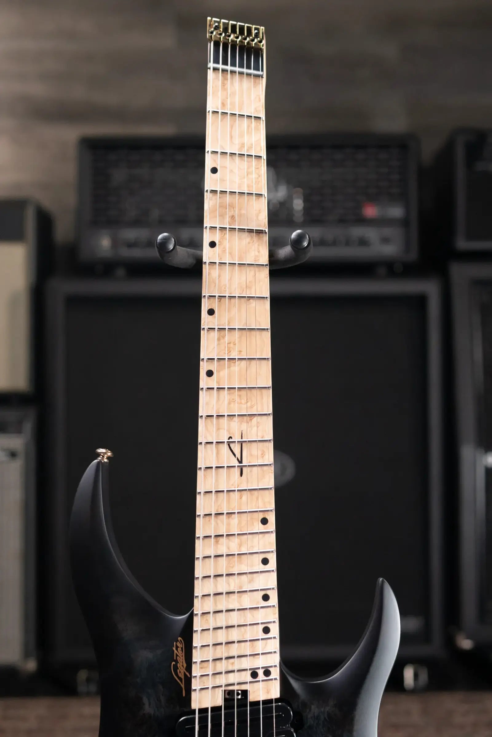 Legator Sebastiside Signature SB-7 Ghost 7-String Electric Guitar - Trans Black Burl Top with Gig Bag