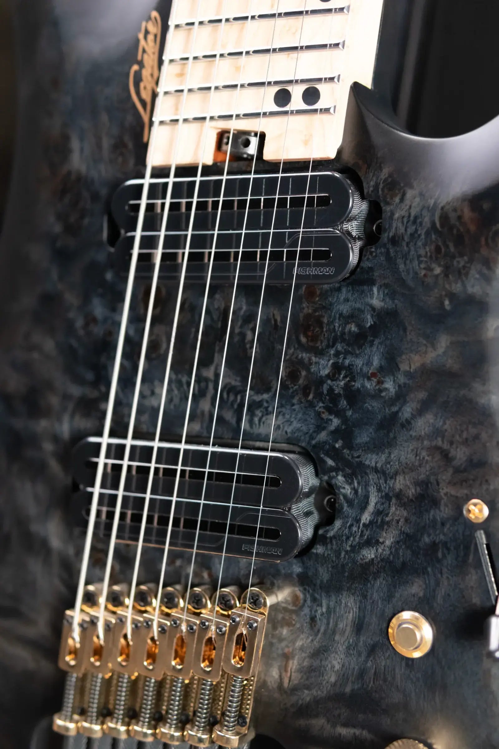 Legator Sebastiside Signature SB-7 Ghost 7-String Electric Guitar - Trans Black Burl Top with Gig Bag
