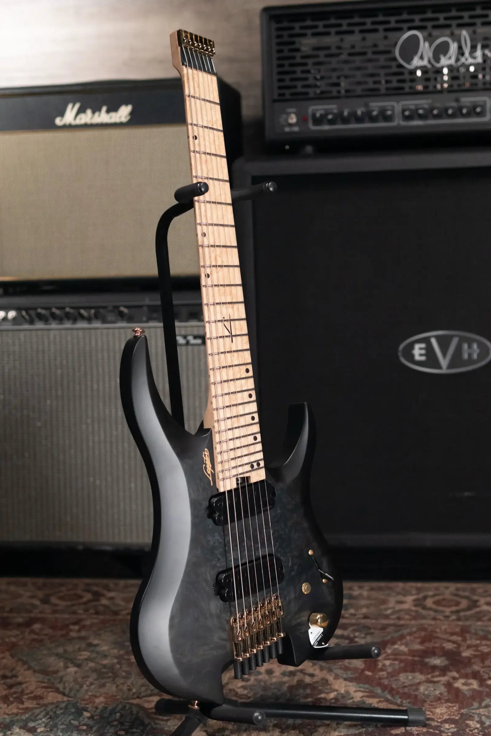 Legator Sebastiside Signature SB-7 Ghost 7-String Electric Guitar - Trans Black Burl Top with Gig Bag