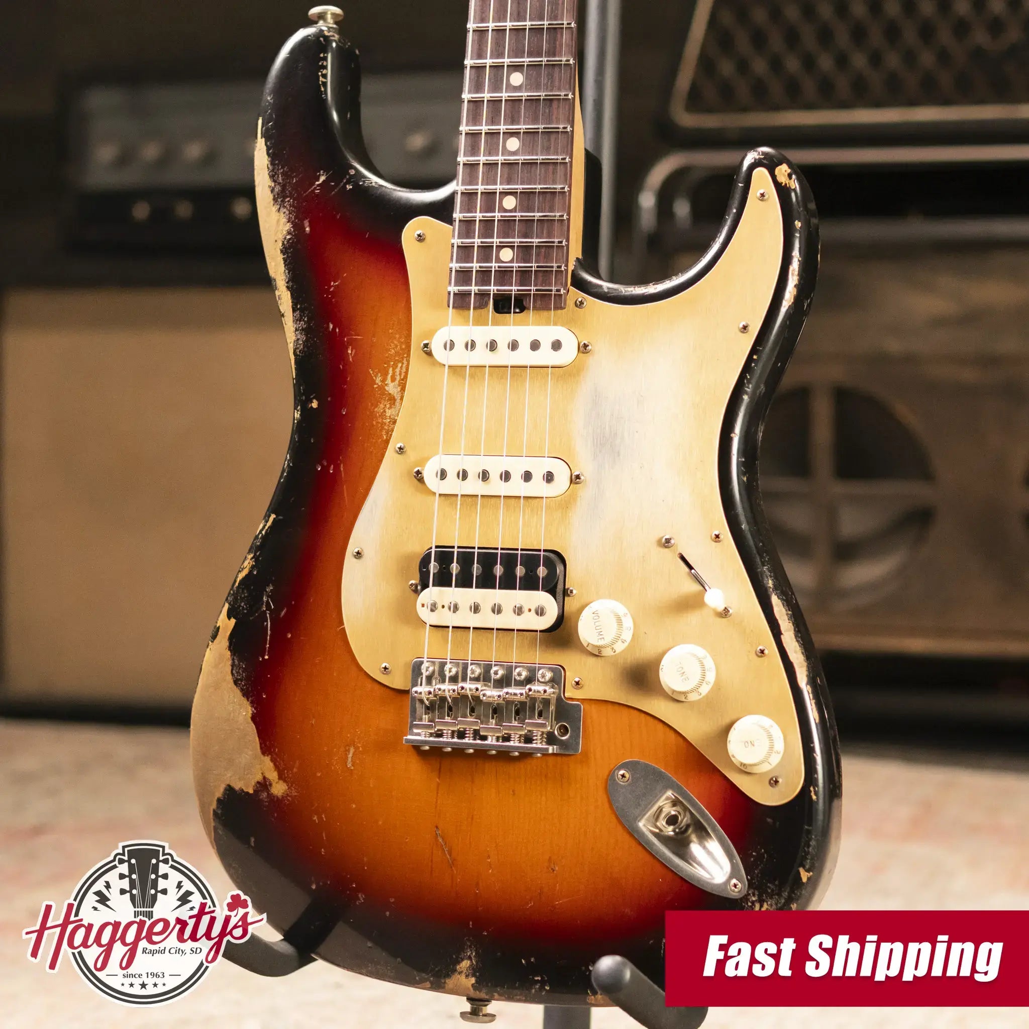 Luxxtone Choppa S HSS Electric Guitar - 3-Tone Sunburst with Hardshell Case