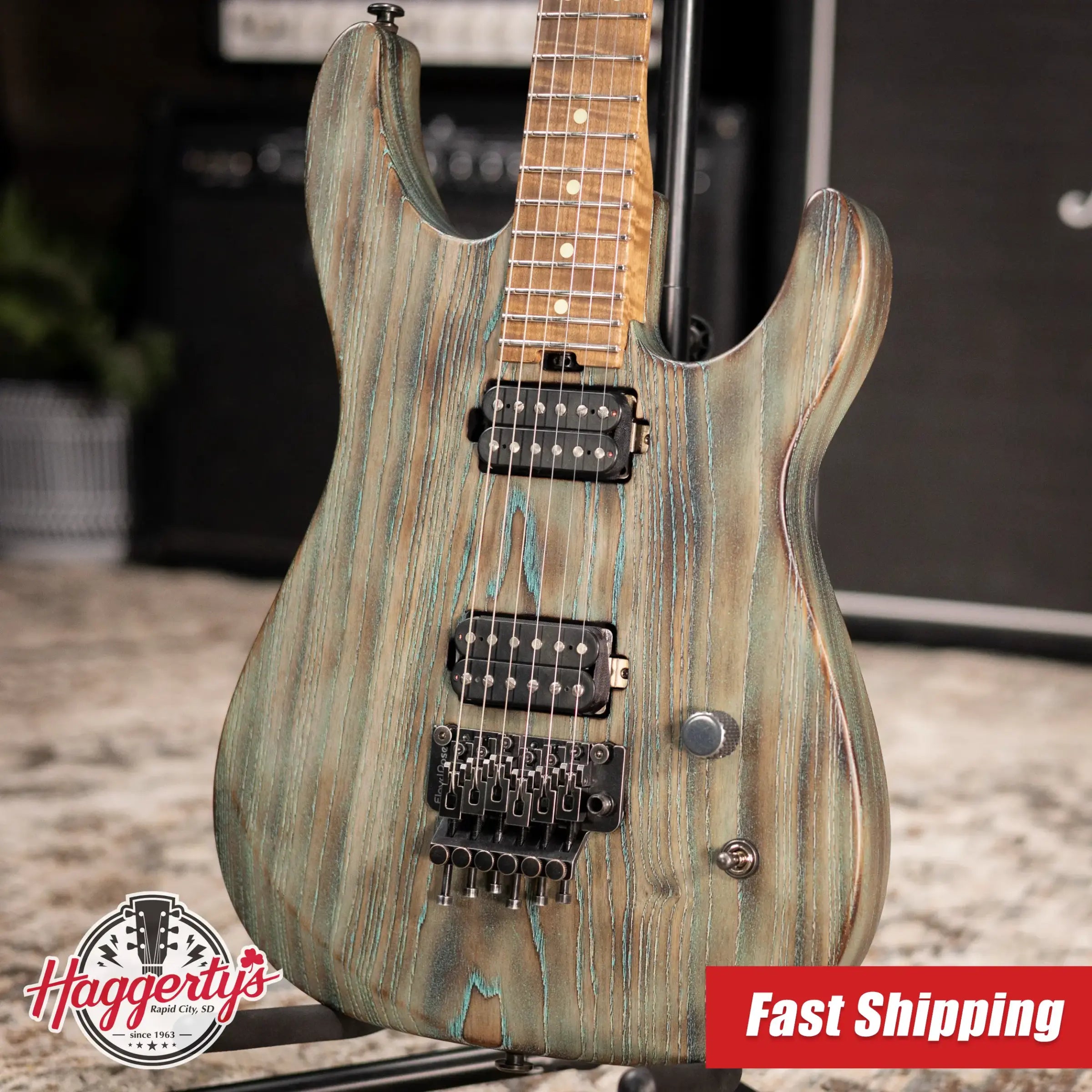 Luxxtone Custom Shop Ghost Electric Guitar - Torched Turquoise Salvage with Hardshell Case
