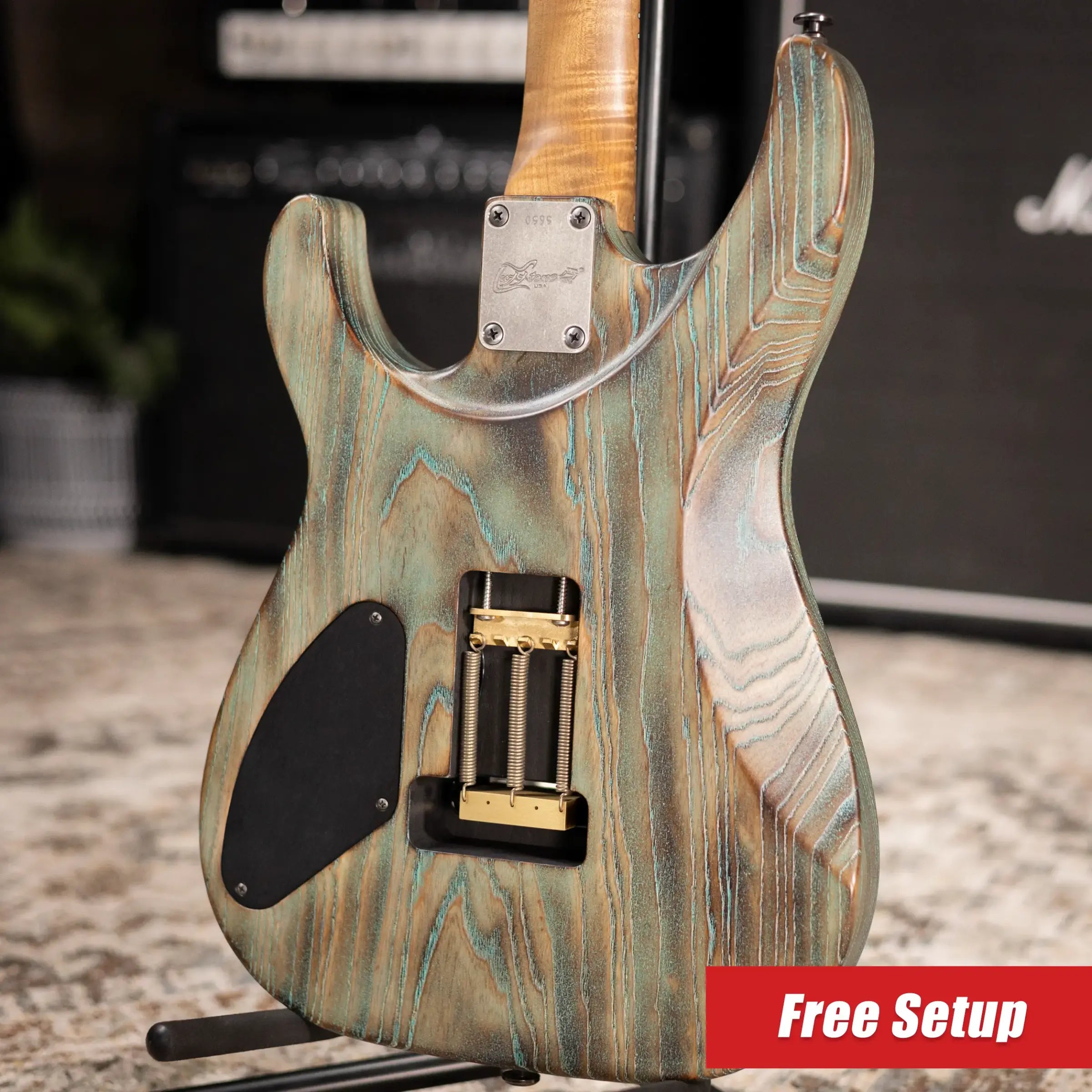 Luxxtone Custom Shop Ghost Electric Guitar - Torched Turquoise Salvage with Hardshell Case