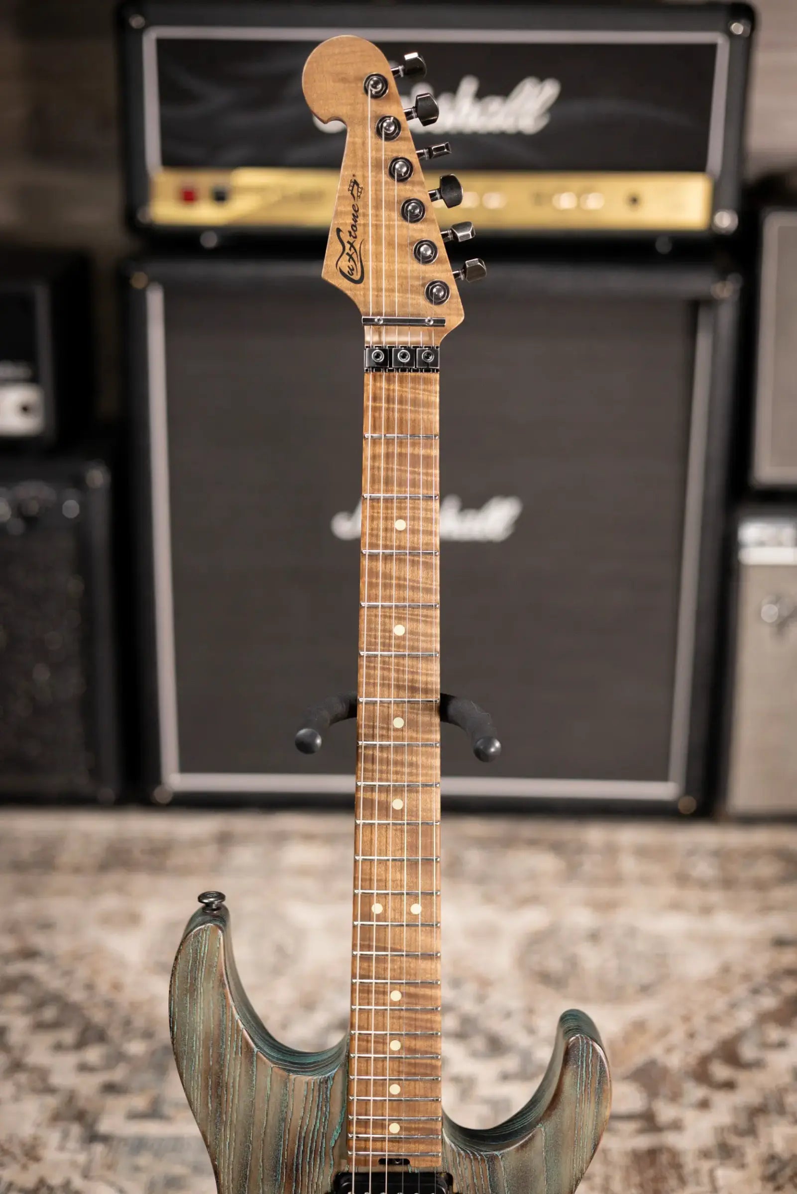 Luxxtone Custom Shop Ghost Electric Guitar - Torched Turquoise Salvage with Hardshell Case