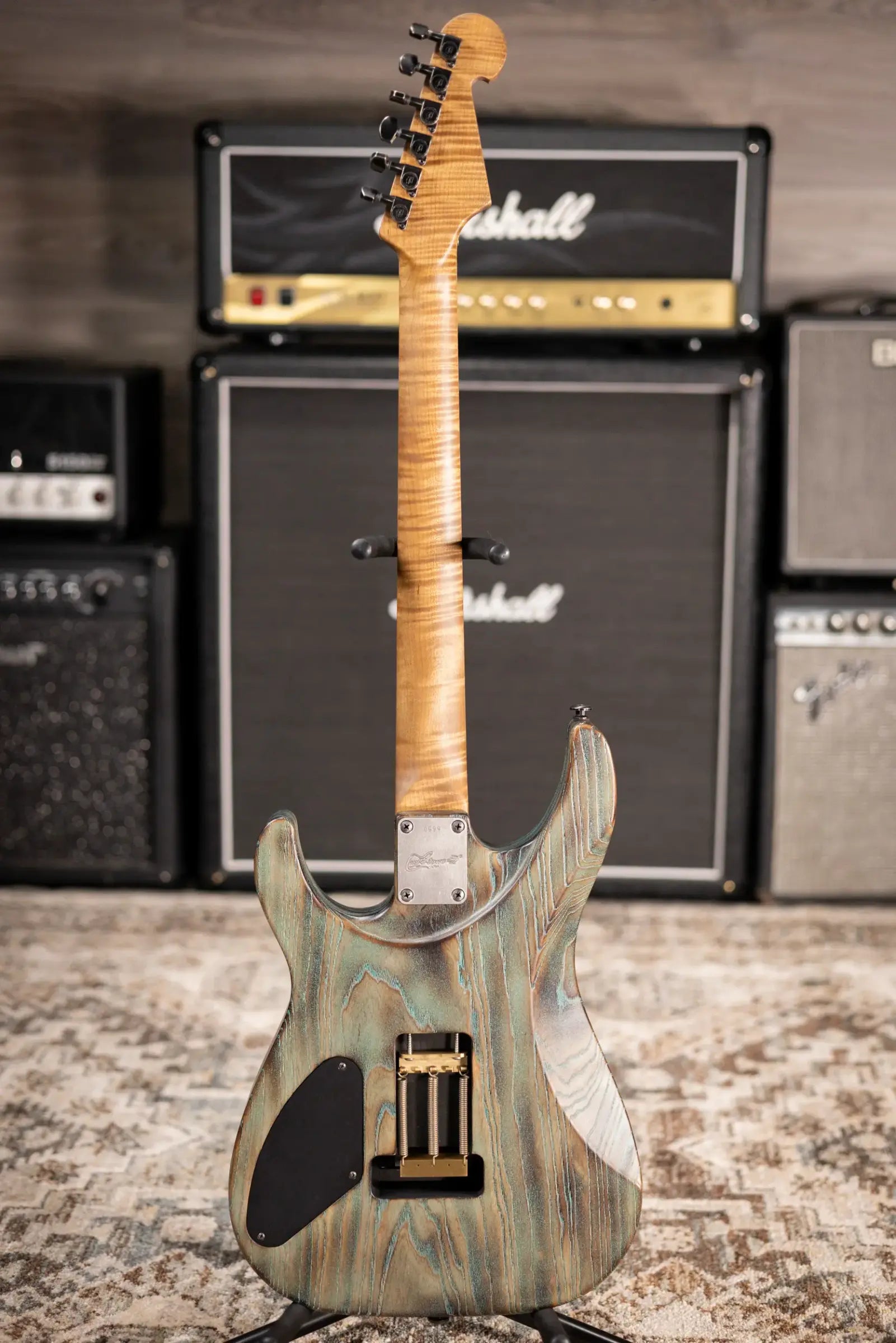 Luxxtone Custom Shop Ghost Electric Guitar - Torched Turquoise Salvage with Hardshell Case