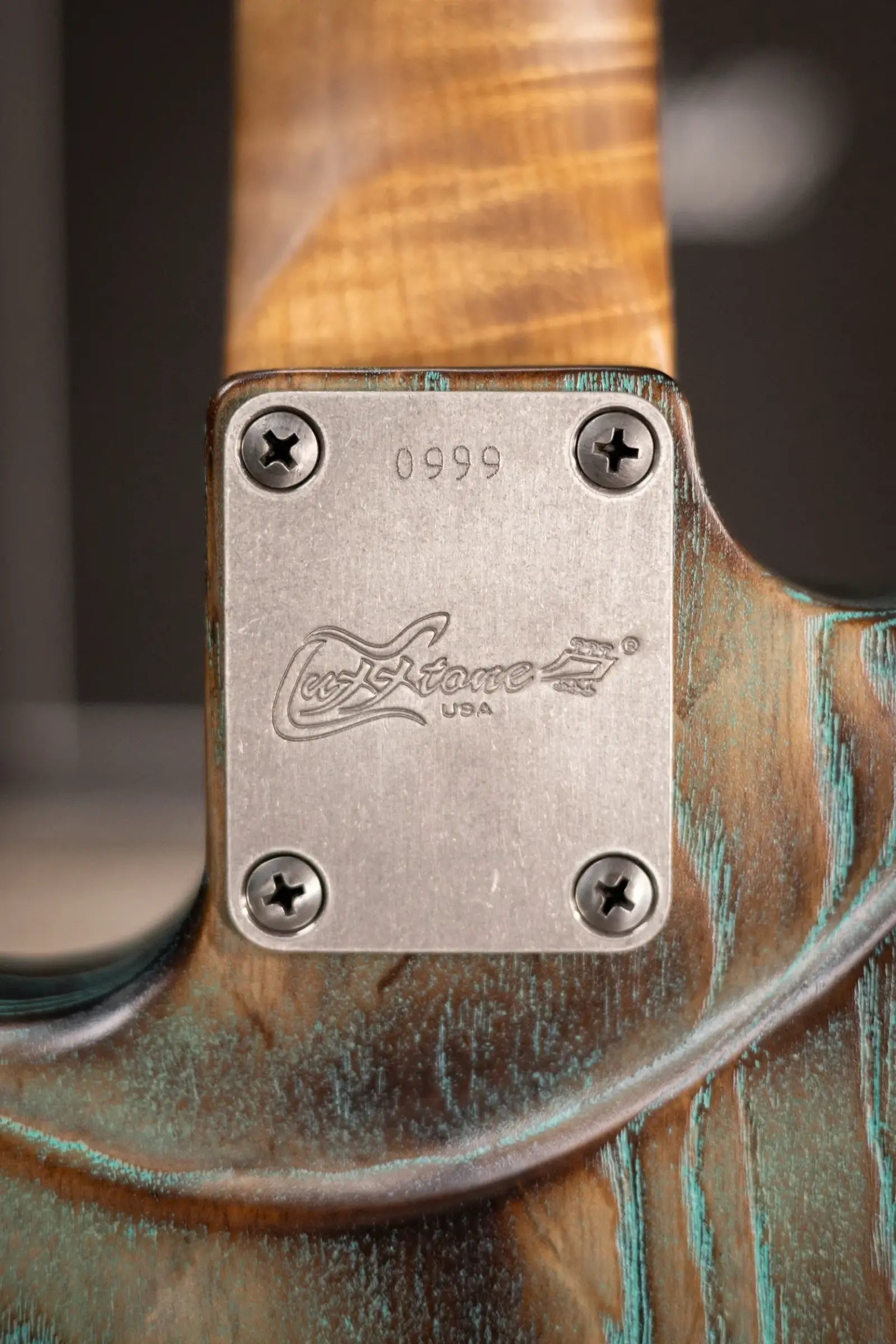 Luxxtone Custom Shop Ghost Electric Guitar - Torched Turquoise Salvage with Hardshell Case