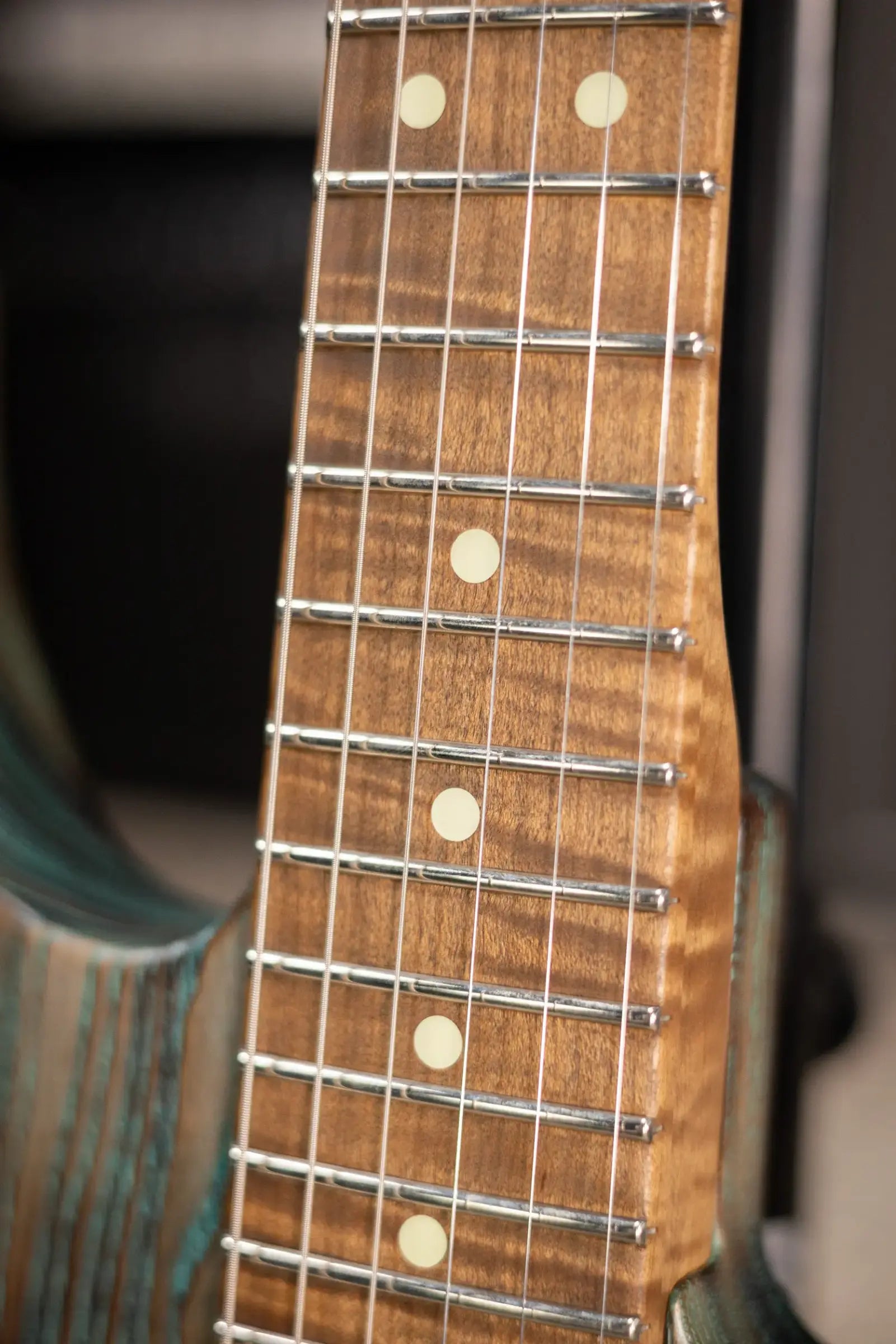 Luxxtone Custom Shop Ghost Electric Guitar - Torched Turquoise Salvage with Hardshell Case