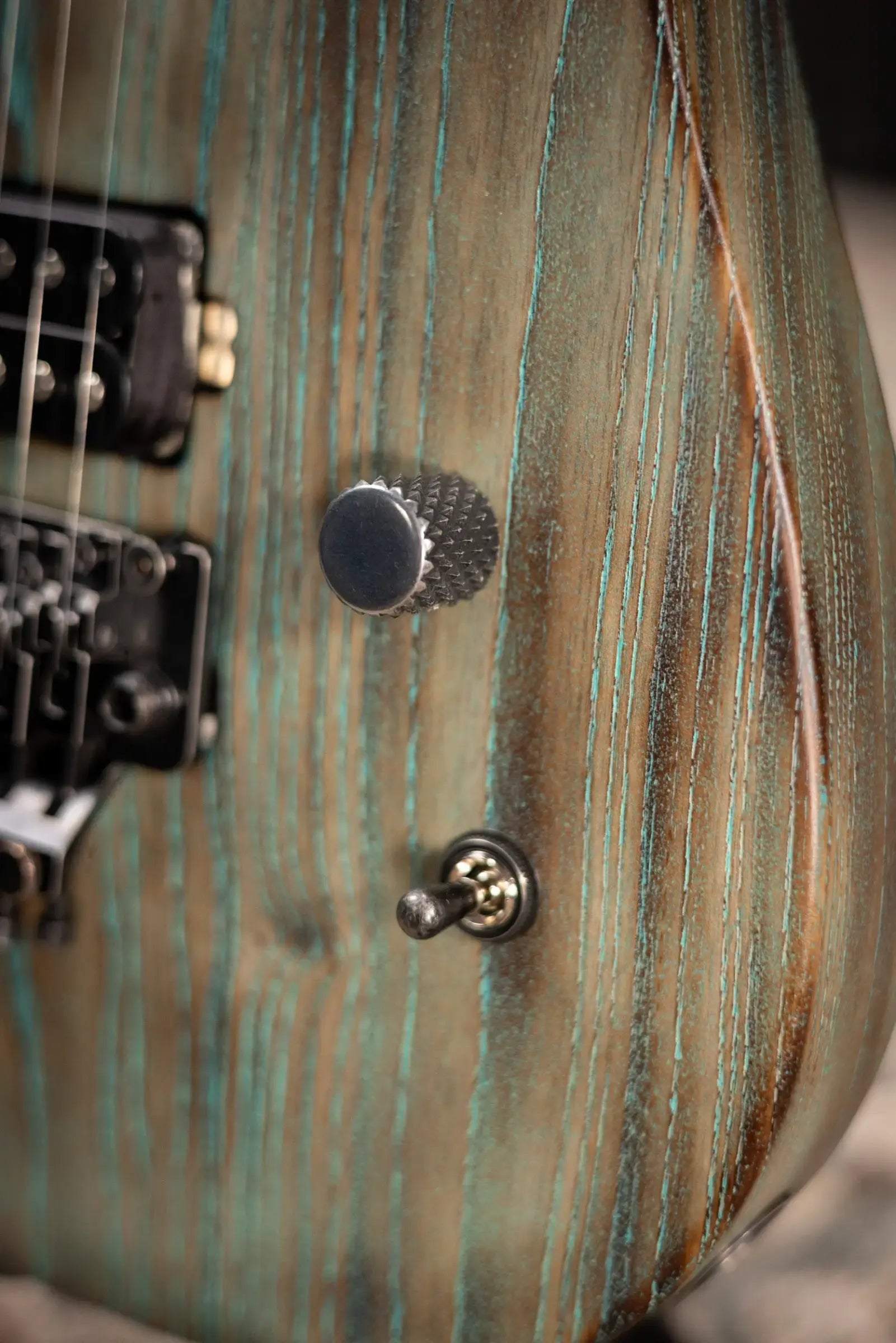 Luxxtone Custom Shop Ghost Electric Guitar - Torched Turquoise Salvage with Hardshell Case