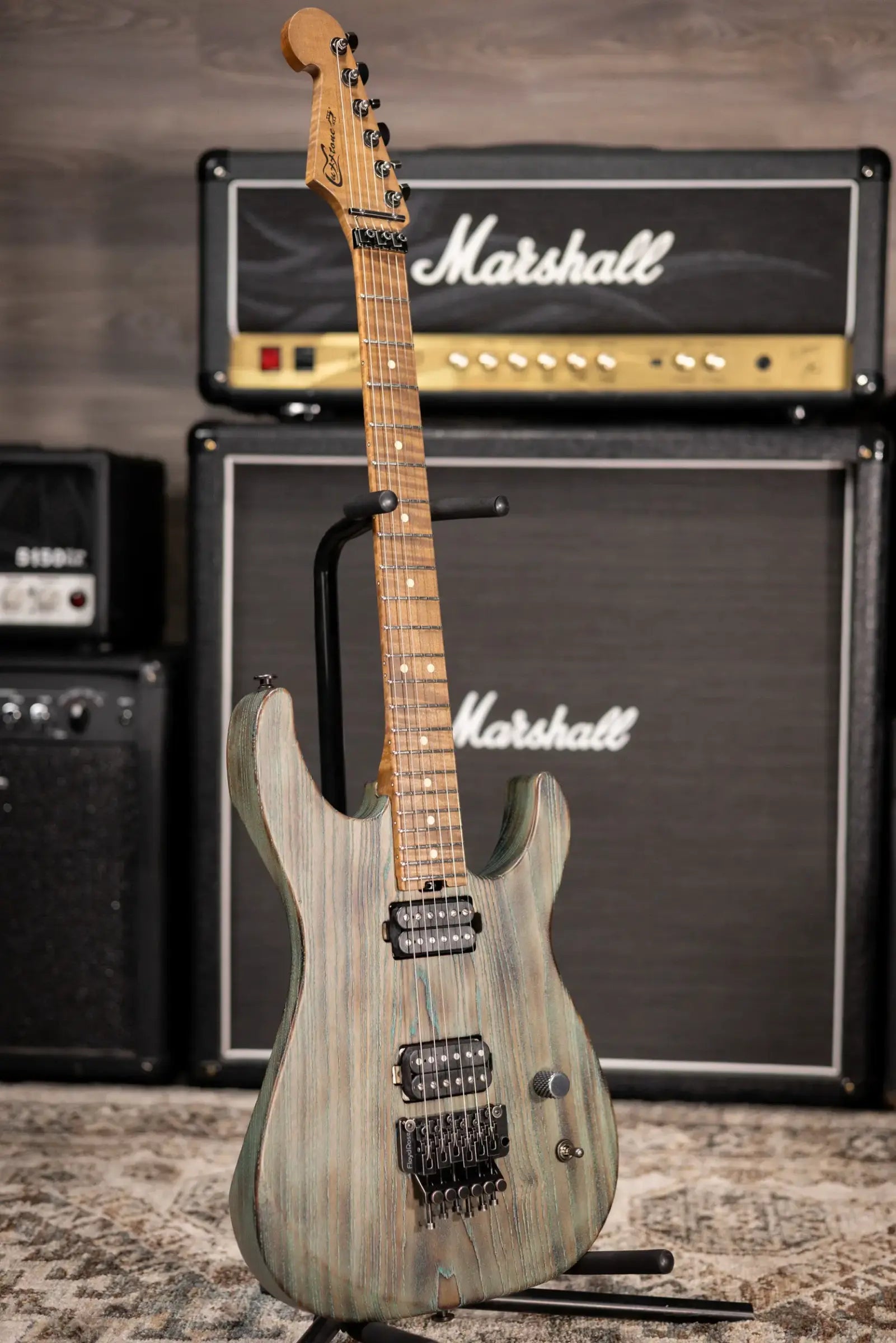 Luxxtone Custom Shop Ghost Electric Guitar - Torched Turquoise Salvage with Hardshell Case