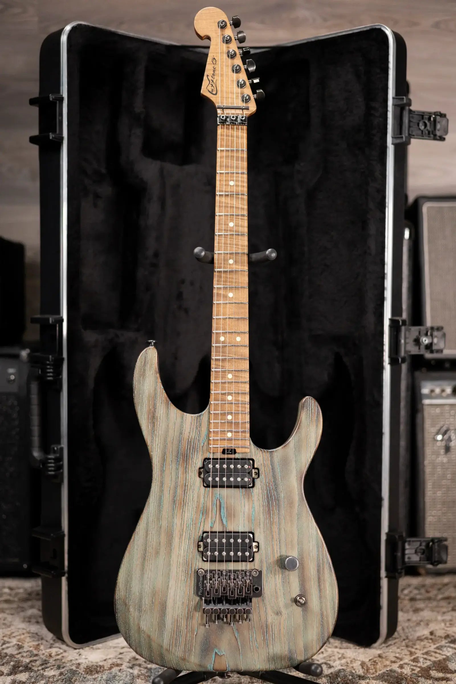 Luxxtone Custom Shop Ghost Electric Guitar - Torched Turquoise Salvage with Hardshell Case