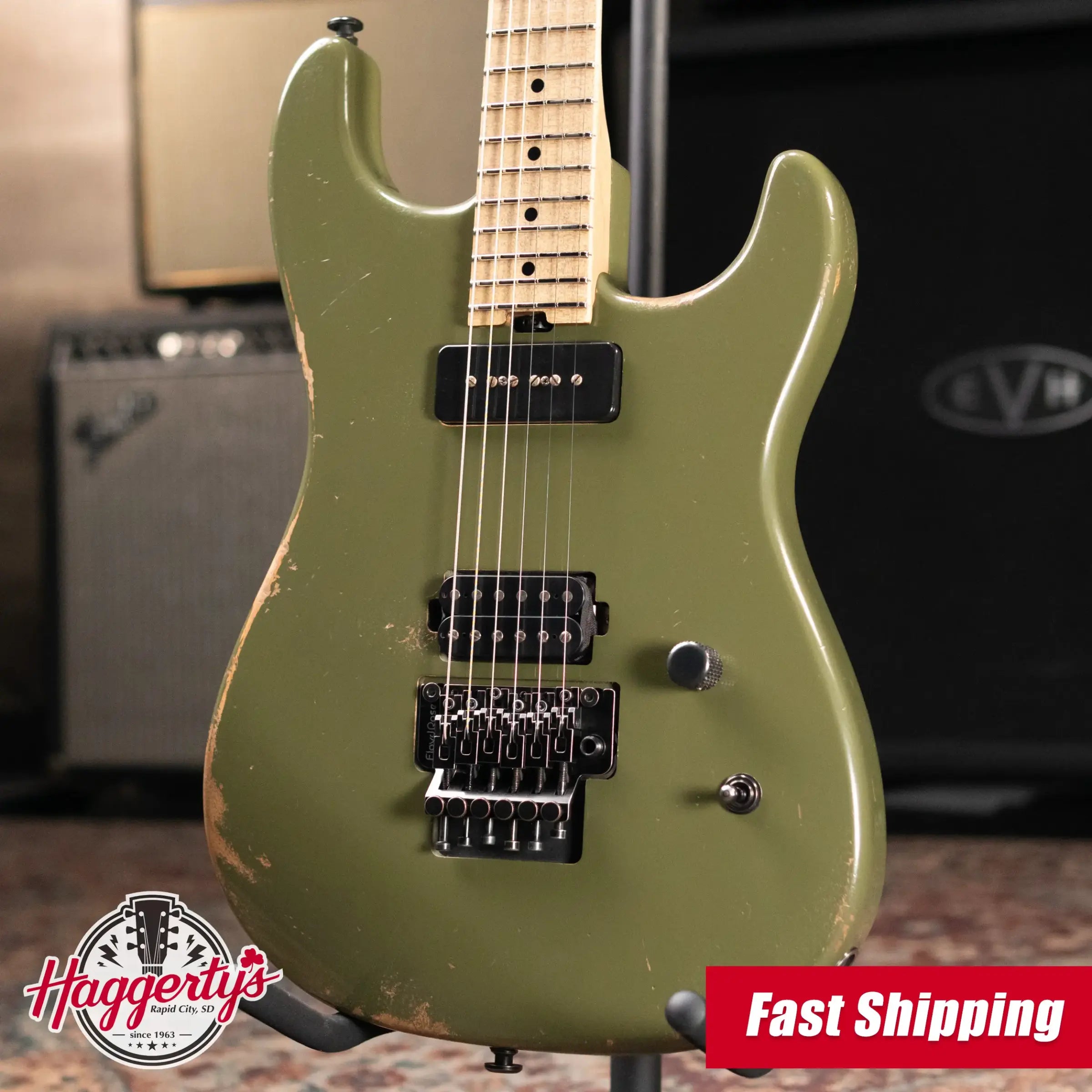 Luxxtone El Machete Electric Guitar - Army Green with Hardshell Case
