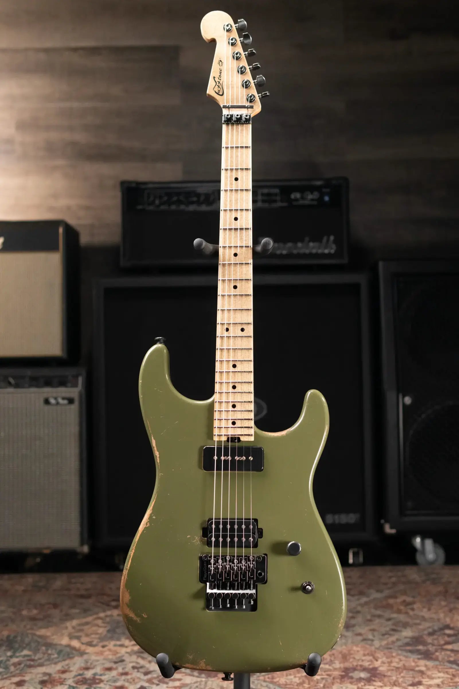 Luxxtone El Machete Electric Guitar - Army Green with Hardshell Case