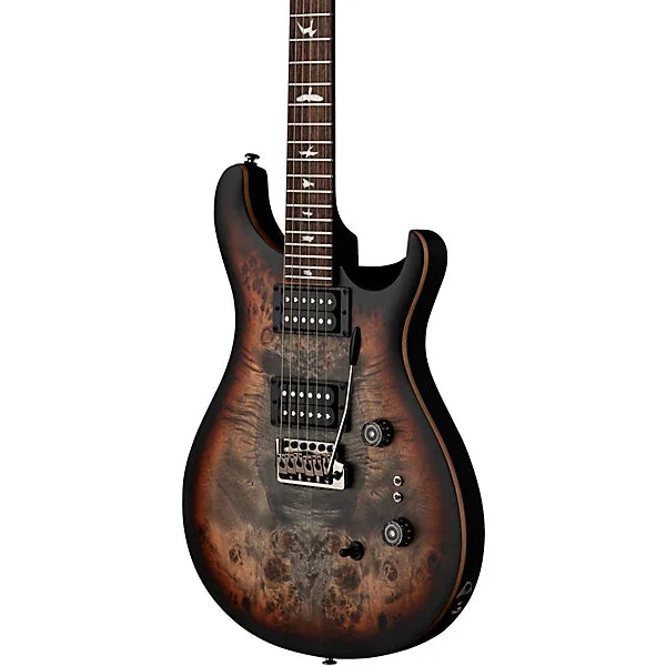 PRS SE "Exotic" Custom 24-08 Poplar Burl Electric Guitar - Charcoal Cherry Midnight Burst with Gig Bag