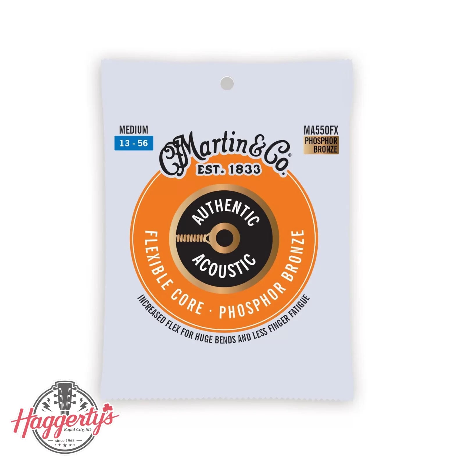 Martin MA550FX Authentic Flexible Core 92/8 Phosphor Bronze Acoustic Guitar Strings - .013-.056 Medium