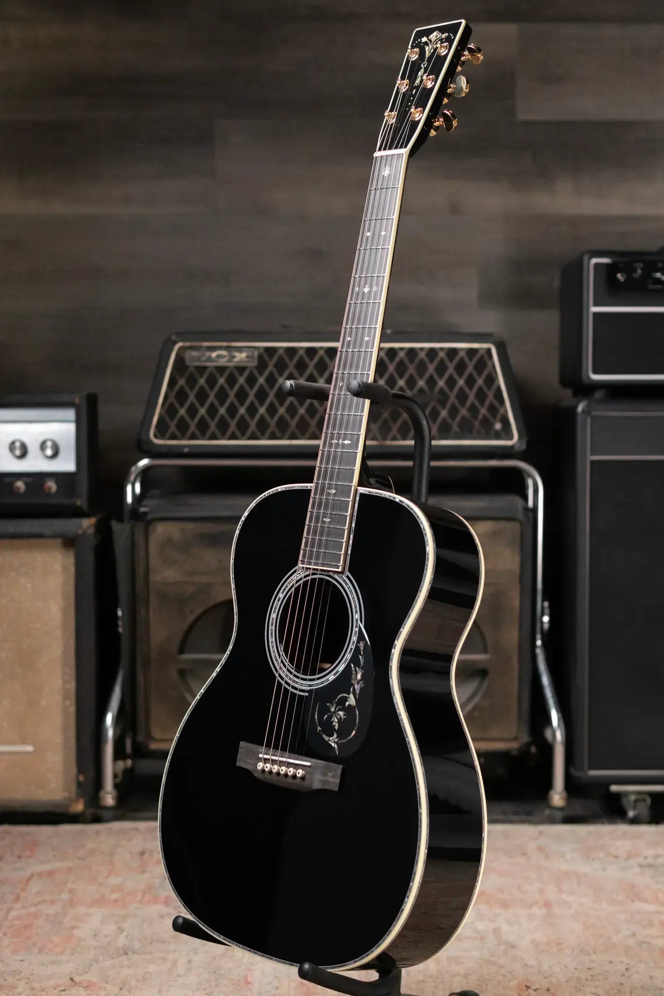 Martin Custom Style 45 000 Acoustic Guitar - East Indian Rosewood/Premium Spruce, Black with Hardshell Case