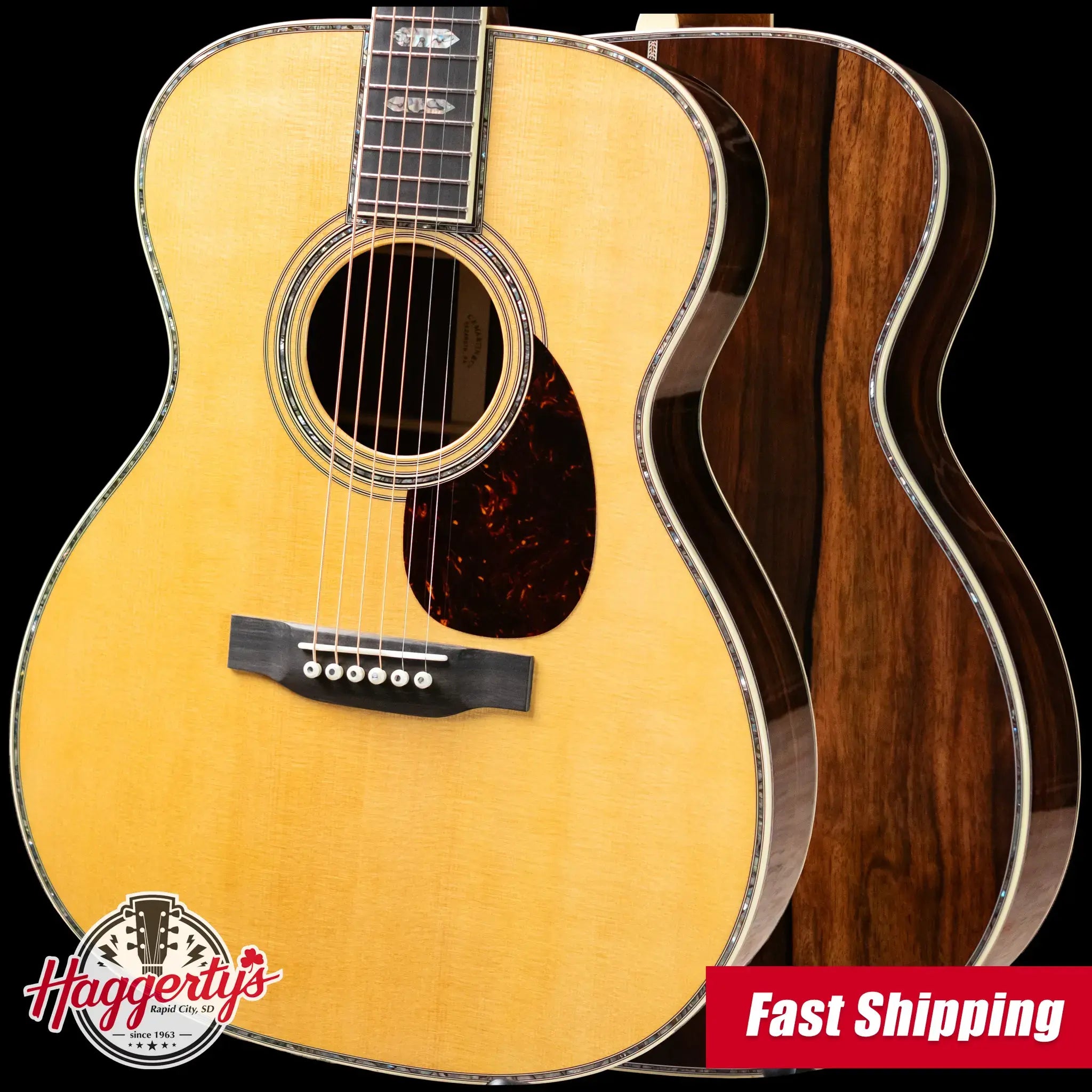 Martin Custom Shop Style 45 OM-14F Acoustic Guitar - Macassar Ebony/Premium Spruce with Hardshell Case