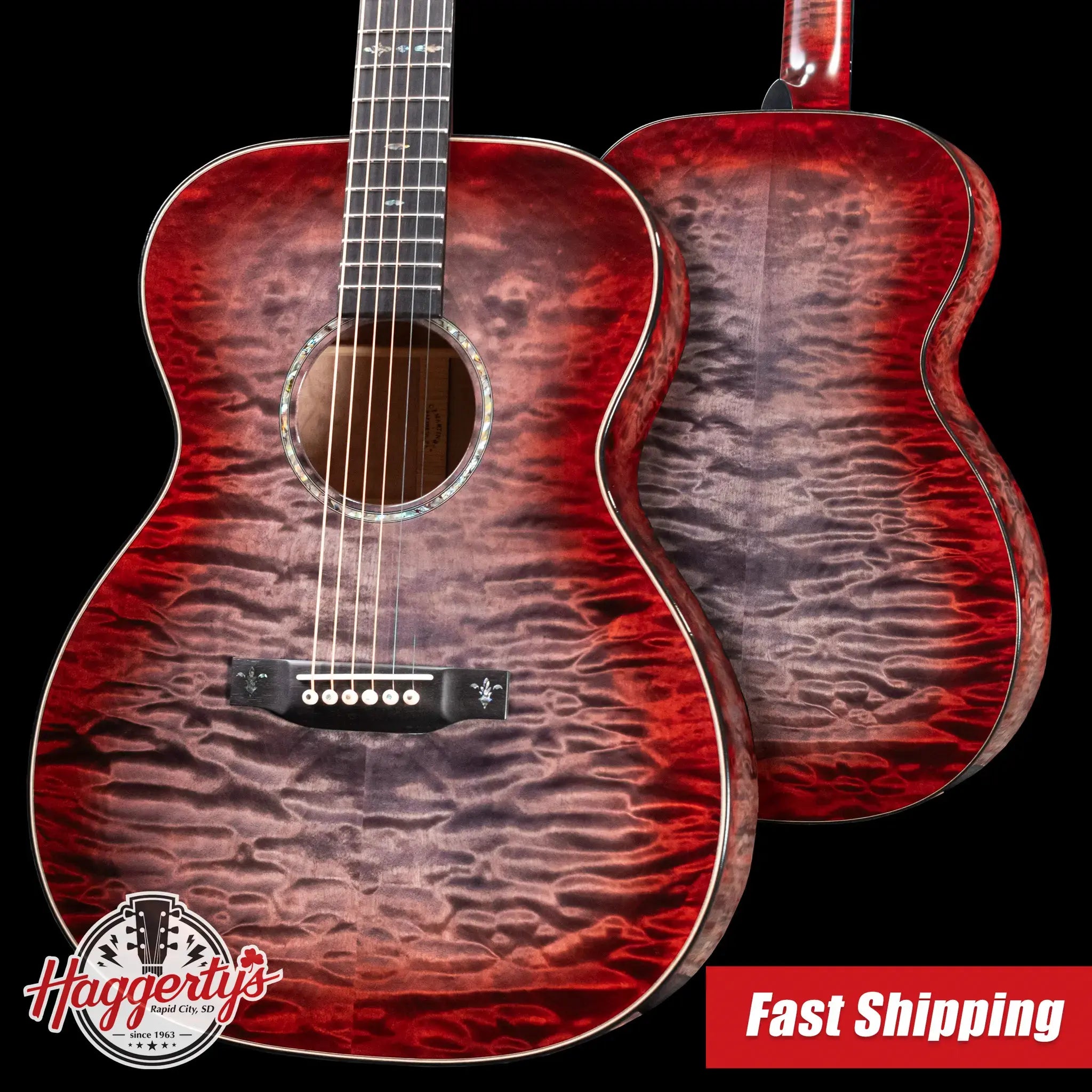 Martin Custom Shop Style 45 000-14F Acoustic Guitar - Quilted Maple, Charcoal Cherry Burst with Hardshell Case