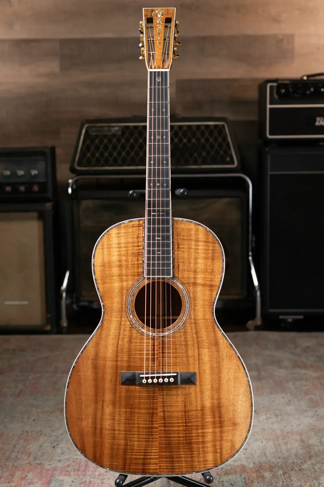 Martin Custom Style 45 000 Acoustic Guitar - Highly Flamed Koa (Back, Sides and Top), Natural with Hardshell Case