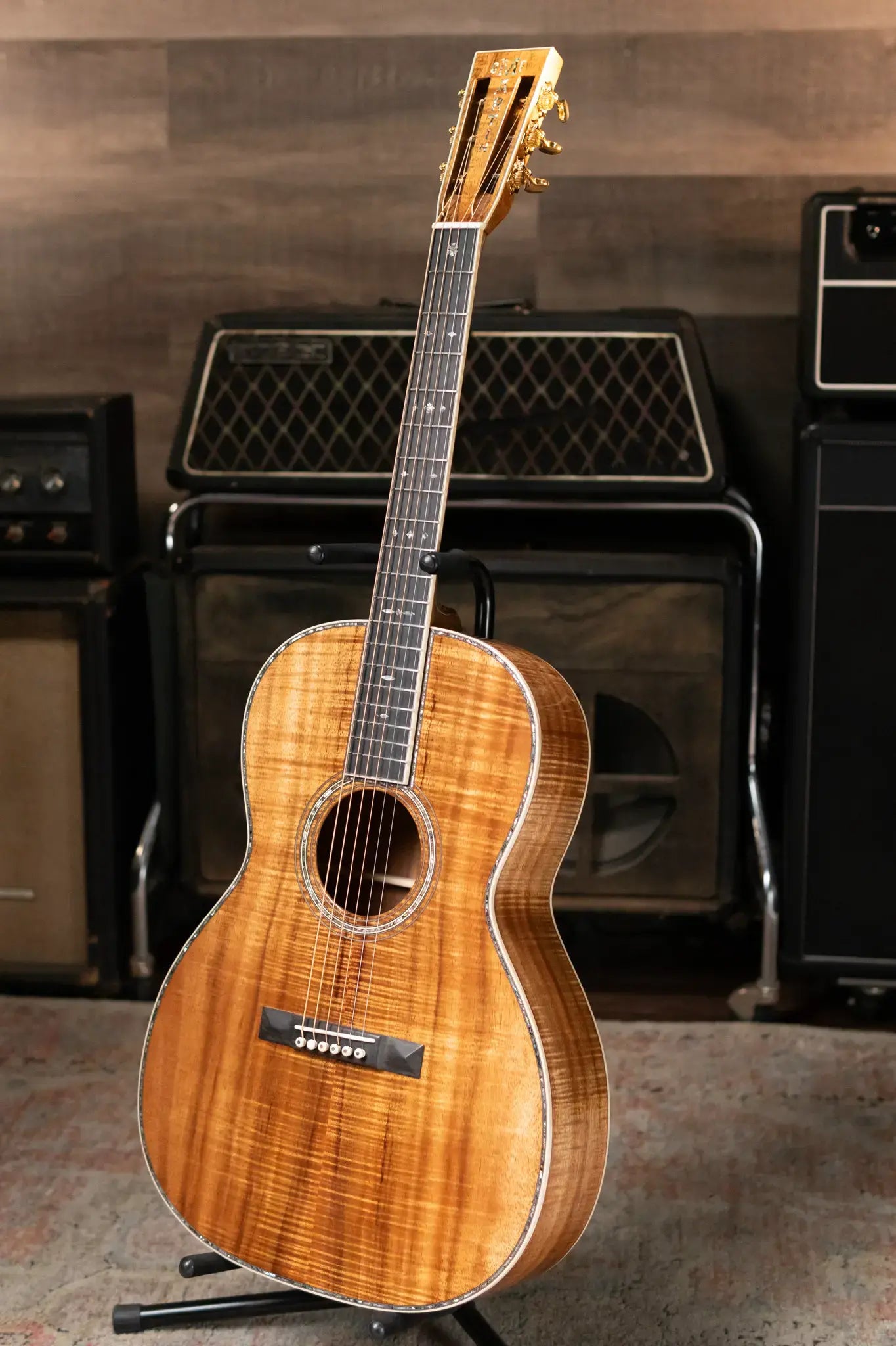 Martin Custom Style 45 000 Acoustic Guitar - Highly Flamed Koa (Back, Sides and Top), Natural with Hardshell Case