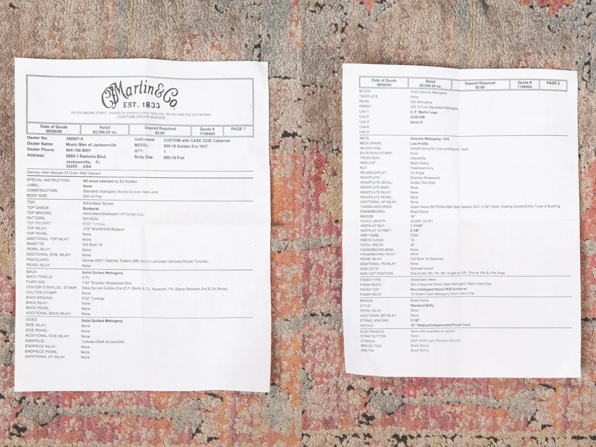 Martin Custom 000-18 Golden Era 1937 Acoustic Guitar, Quilted Mahogany/Adirondack Spruce, 1935 Sunburst with Hardshell Case - Used