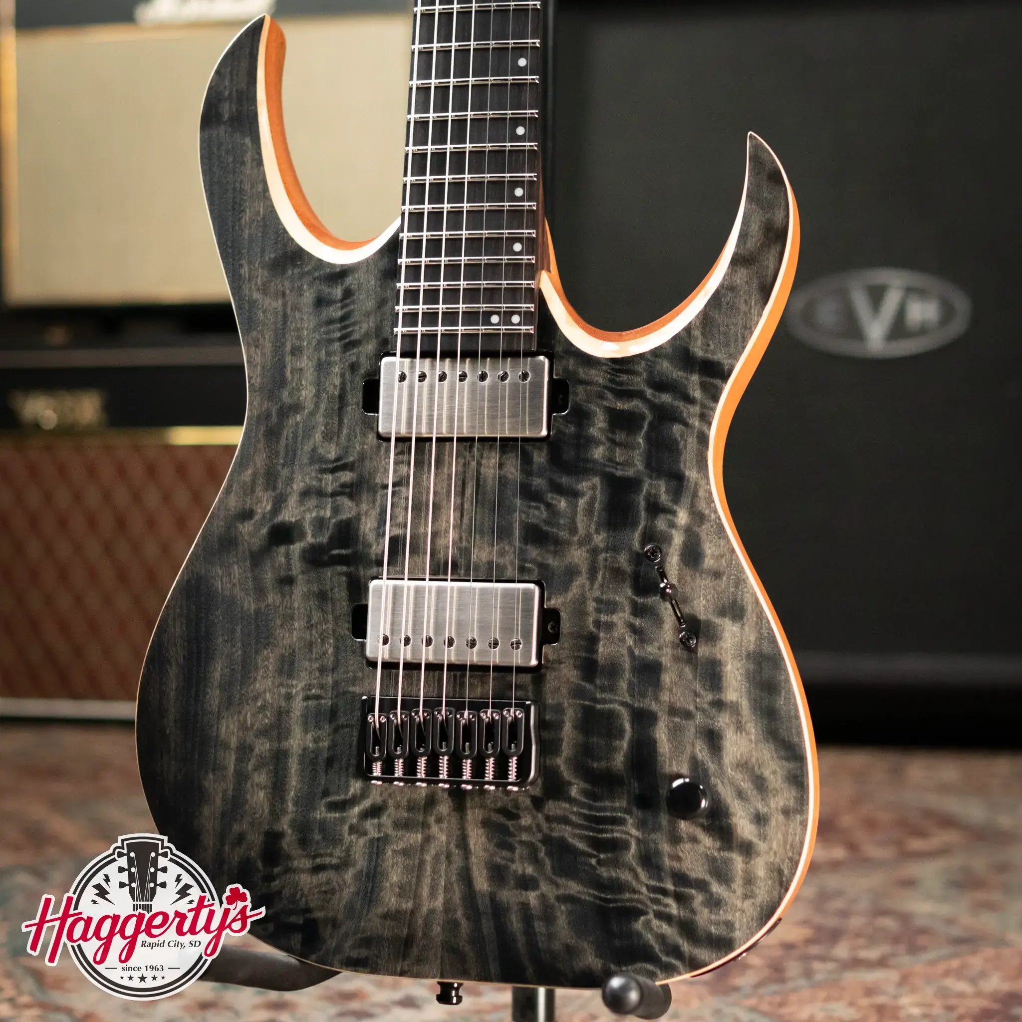 Mayones Duvell Elite 7 Electric Guitar - Trans Graphite 3A Curly Poplar