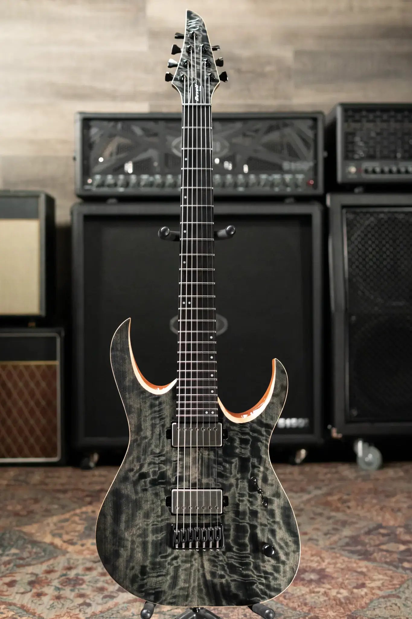 Mayones Duvell Elite 7 Electric Guitar - Trans Graphite 3A Curly Poplar