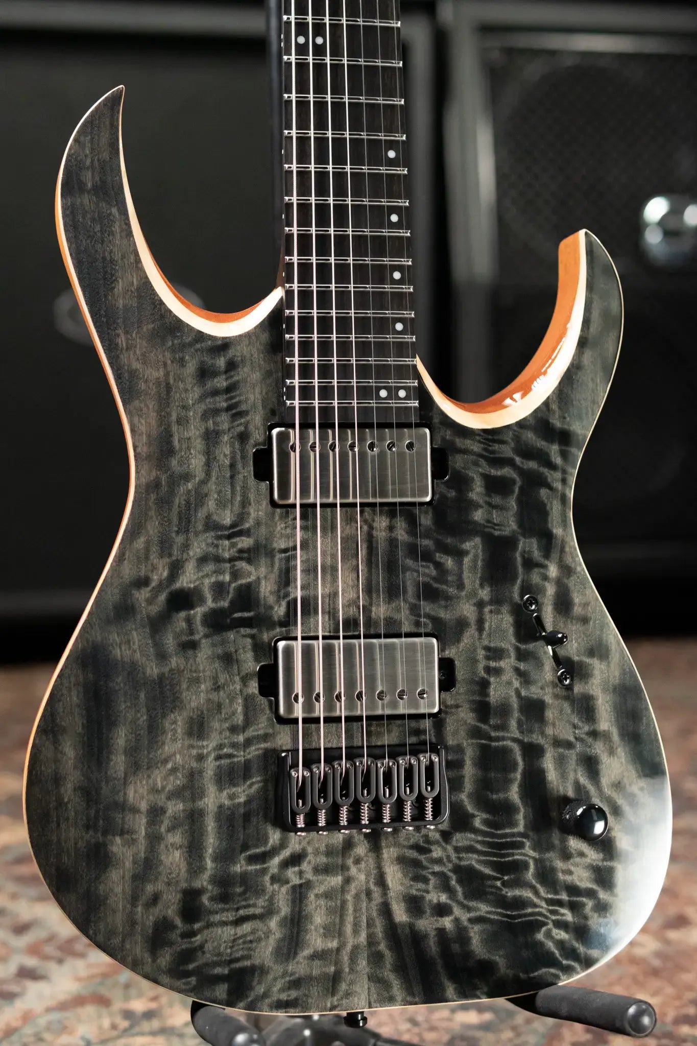 Mayones Duvell Elite 7 Electric Guitar - Trans Graphite 3A Curly Poplar