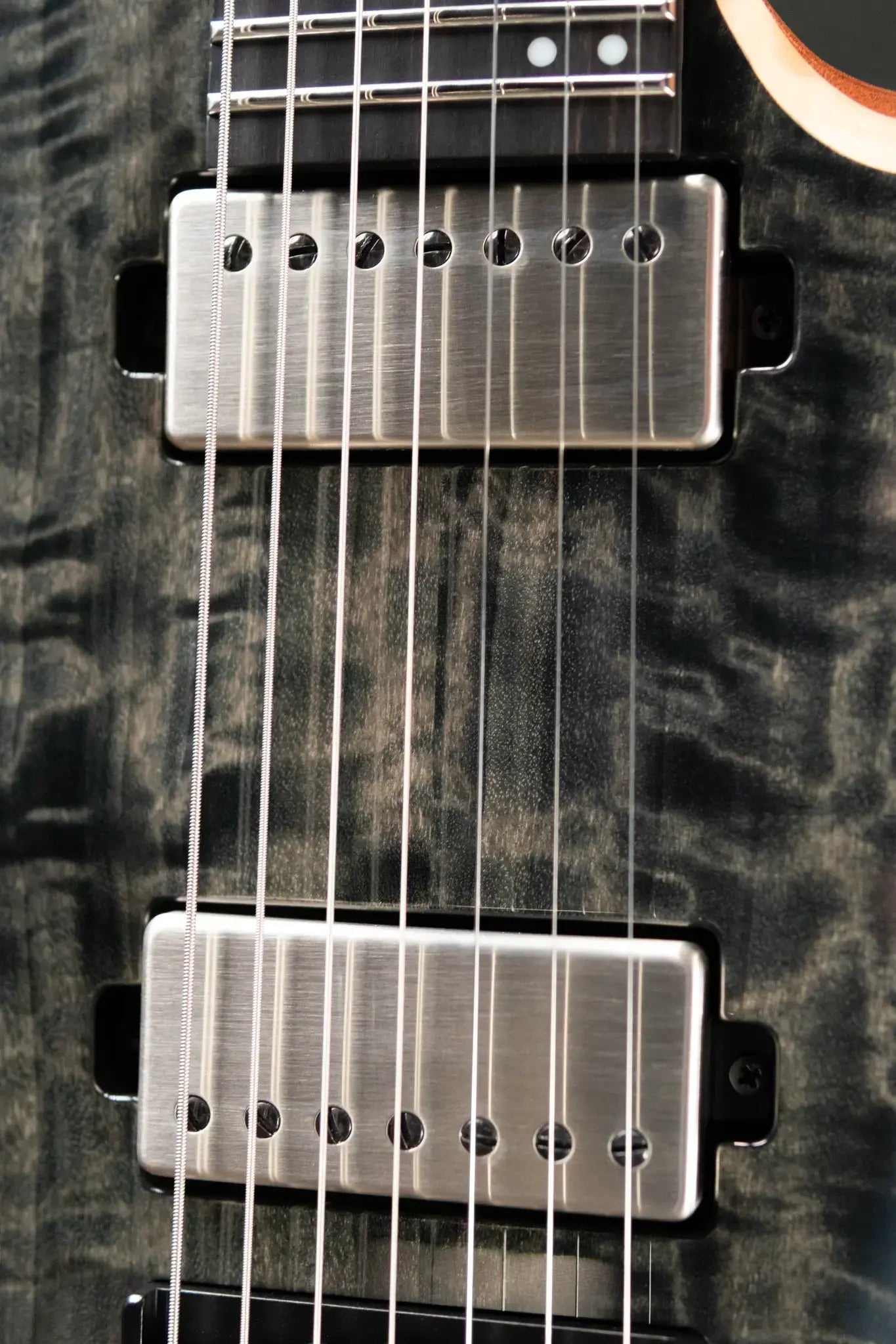 Mayones Duvell Elite 7 Electric Guitar - Trans Graphite 3A Curly Poplar