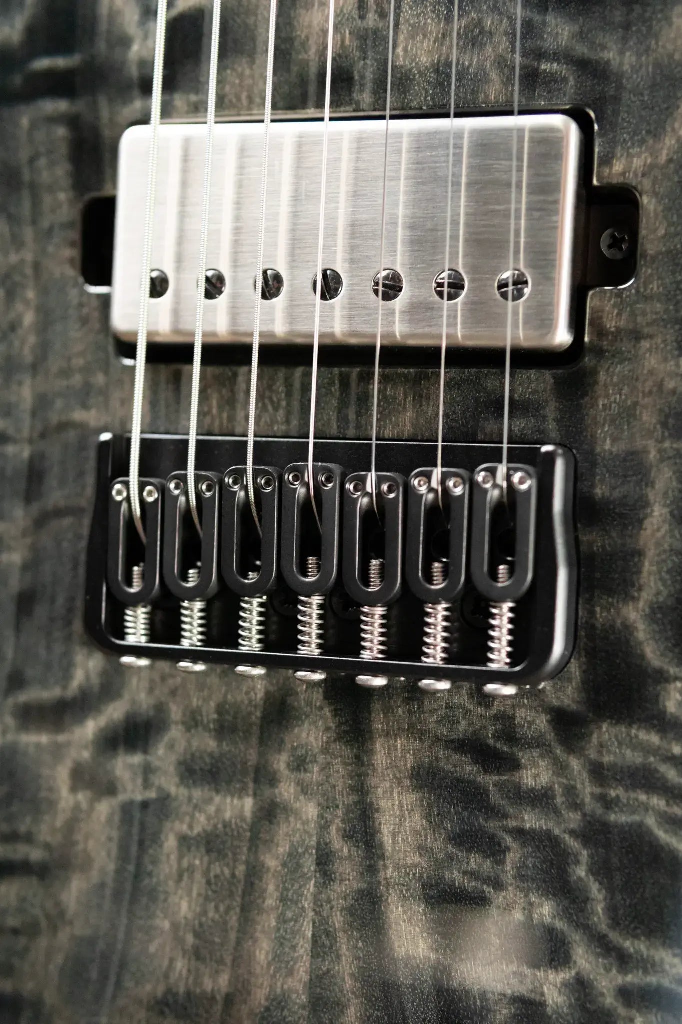 Mayones Duvell Elite 7 Electric Guitar - Trans Graphite 3A Curly Poplar