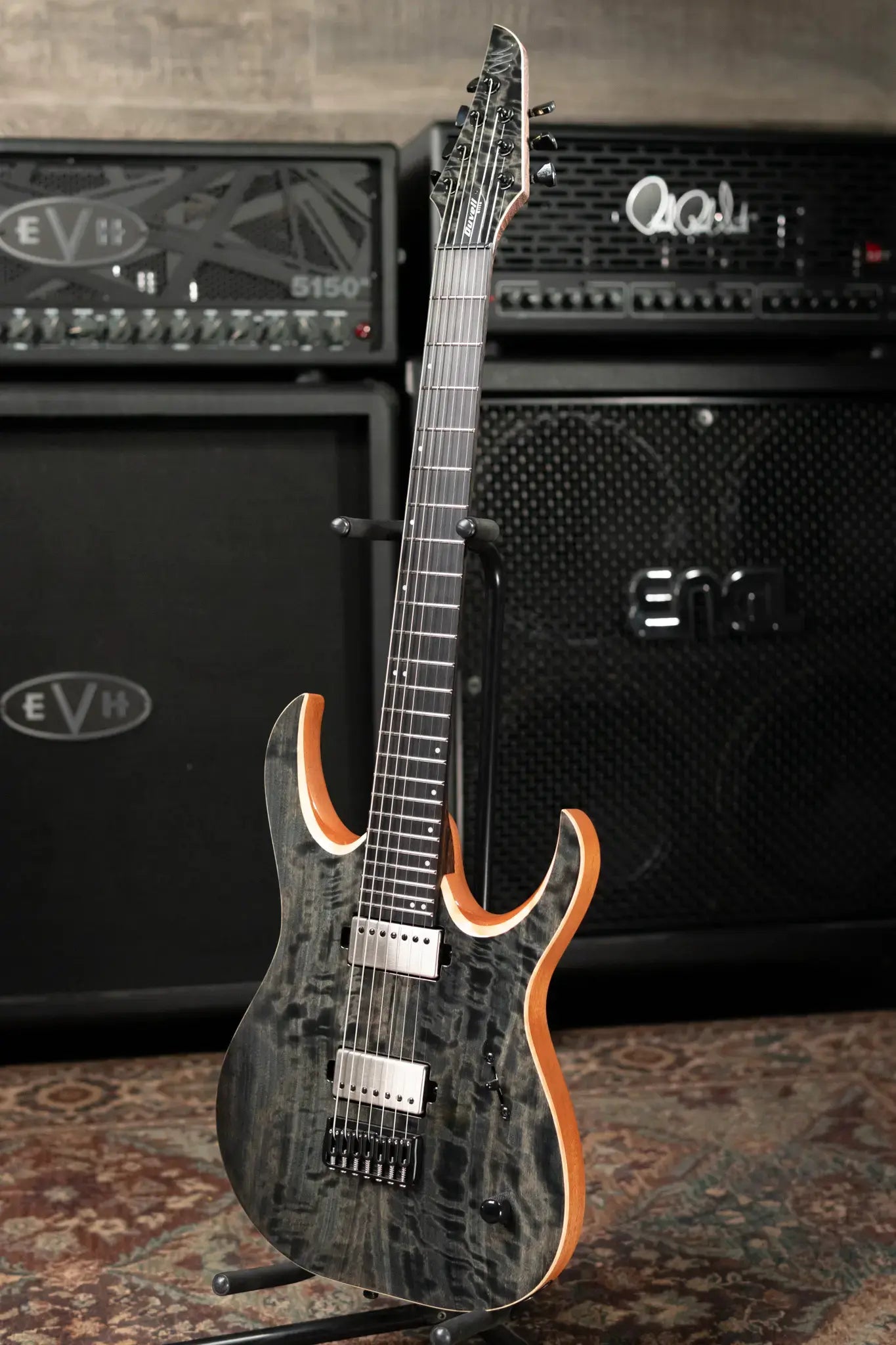 Mayones Duvell Elite 7 Electric Guitar - Trans Graphite 3A Curly Poplar