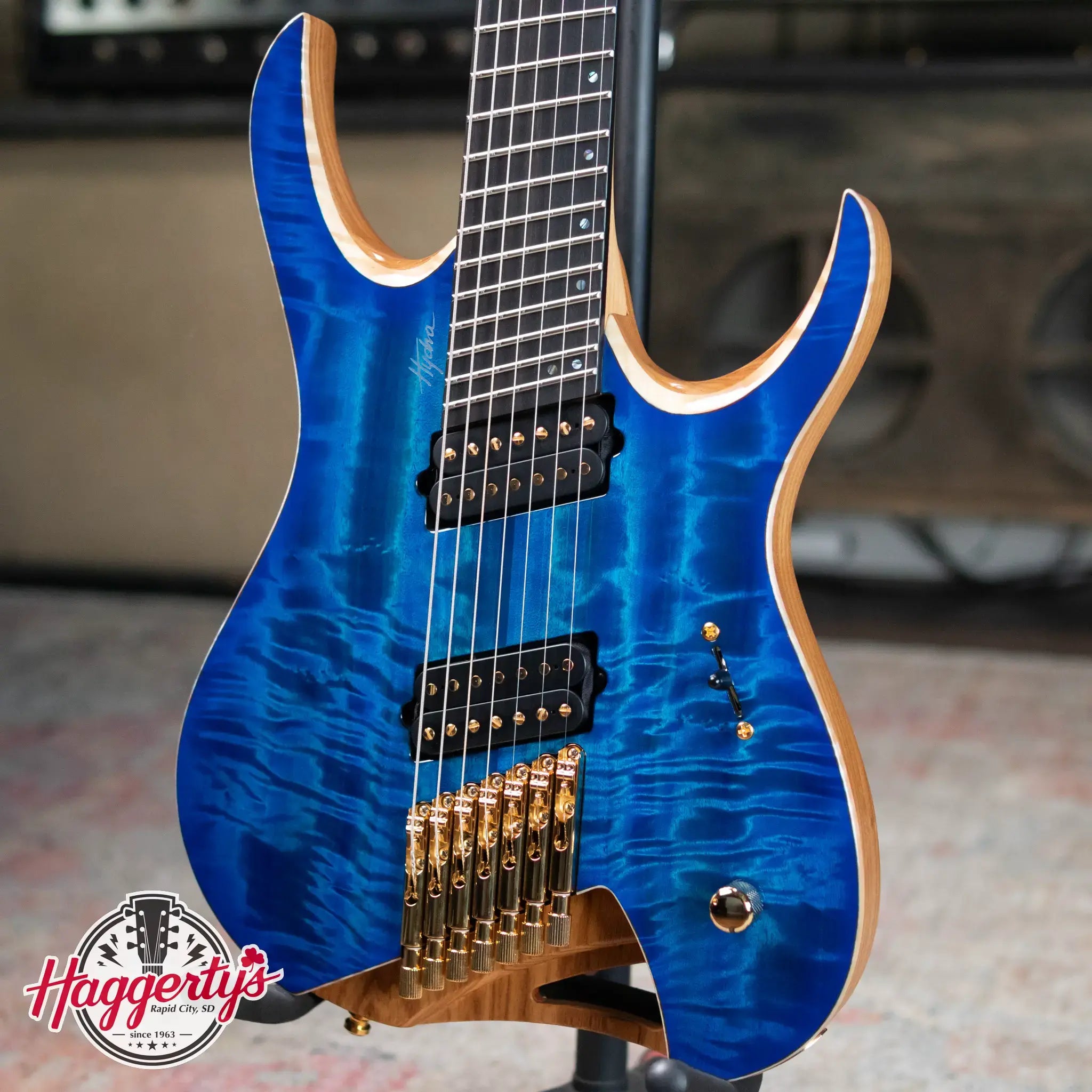 Mayones Hydra Elite VF 7 Electric Guitar - Infinite Blue 4A Curly Poplar