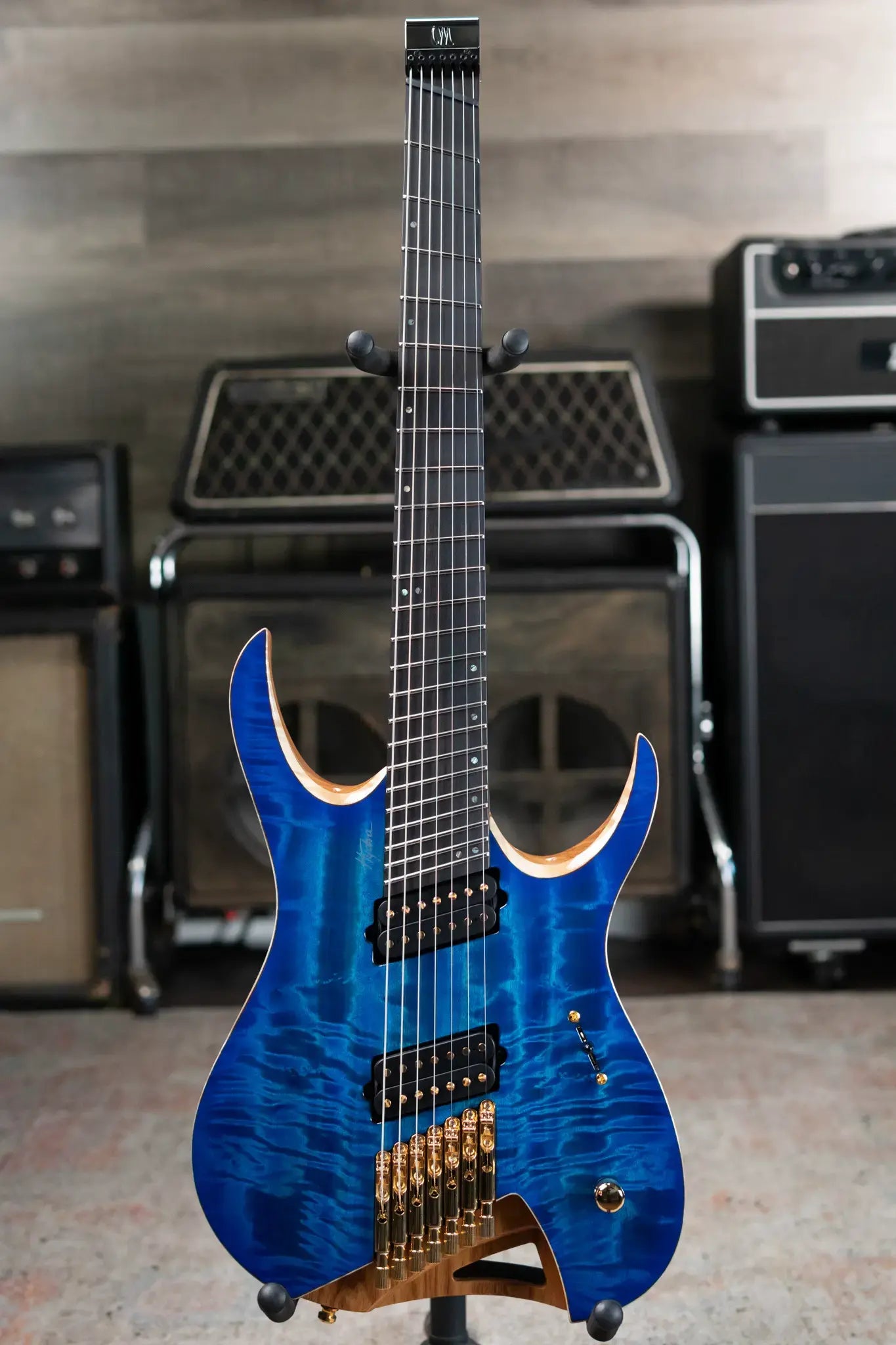 Mayones Hydra Elite VF 7 Electric Guitar - Infinite Blue 4A Curly Poplar