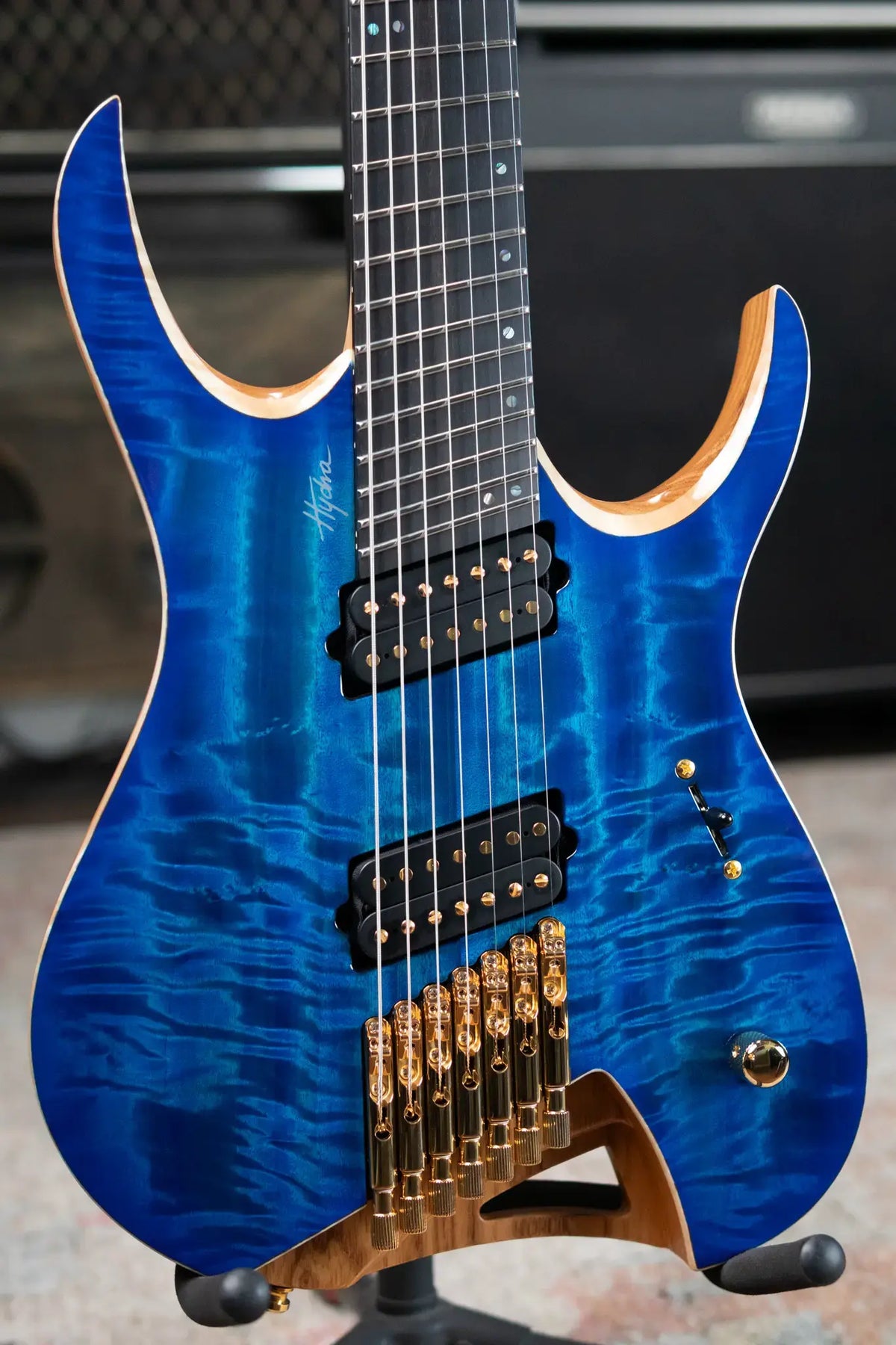 Mayones Hydra Elite VF 7 Electric Guitar - Infinite Blue 4A Curly Poplar