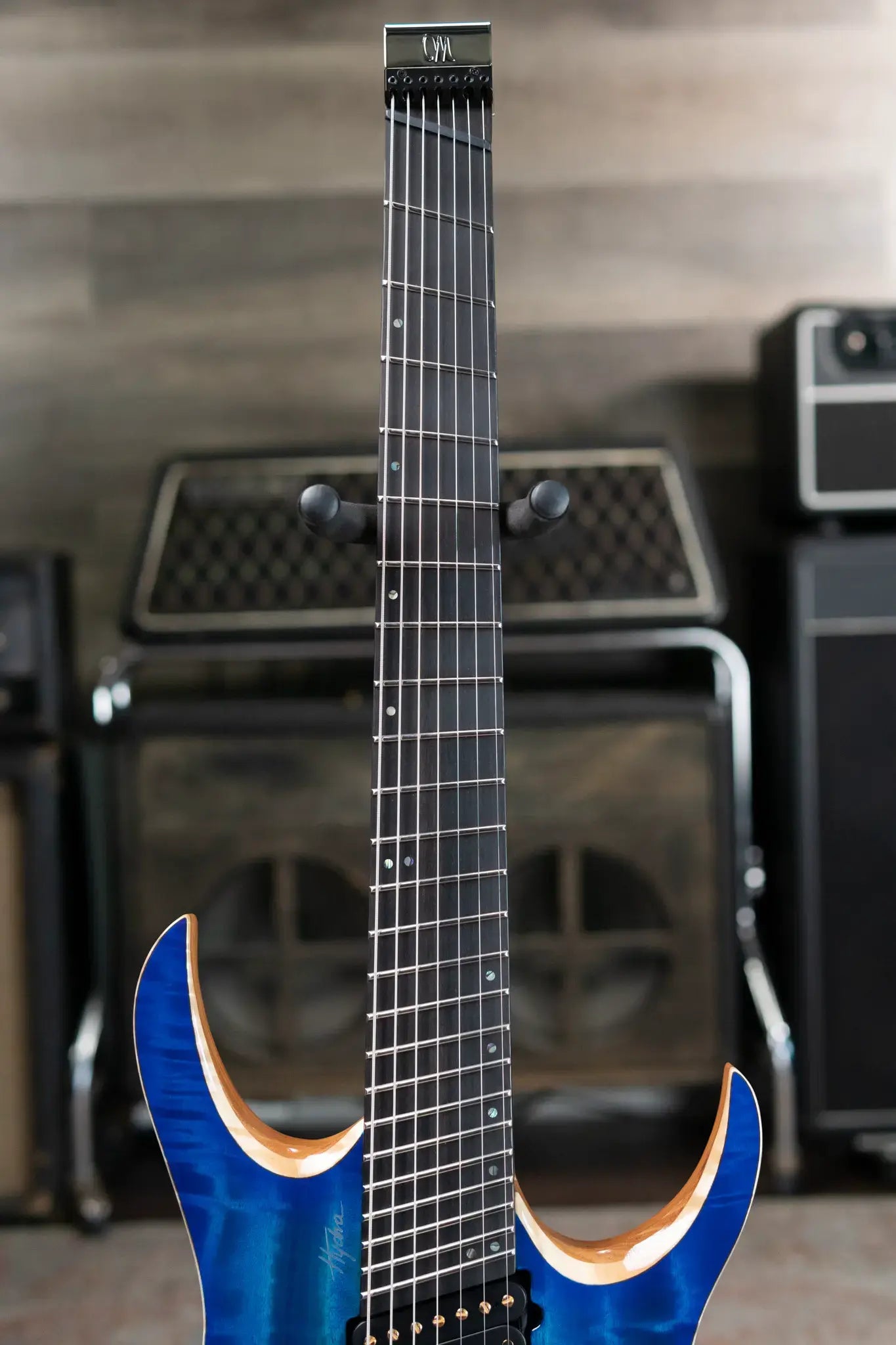 Mayones Hydra Elite VF 7 Electric Guitar - Infinite Blue 4A Curly Poplar