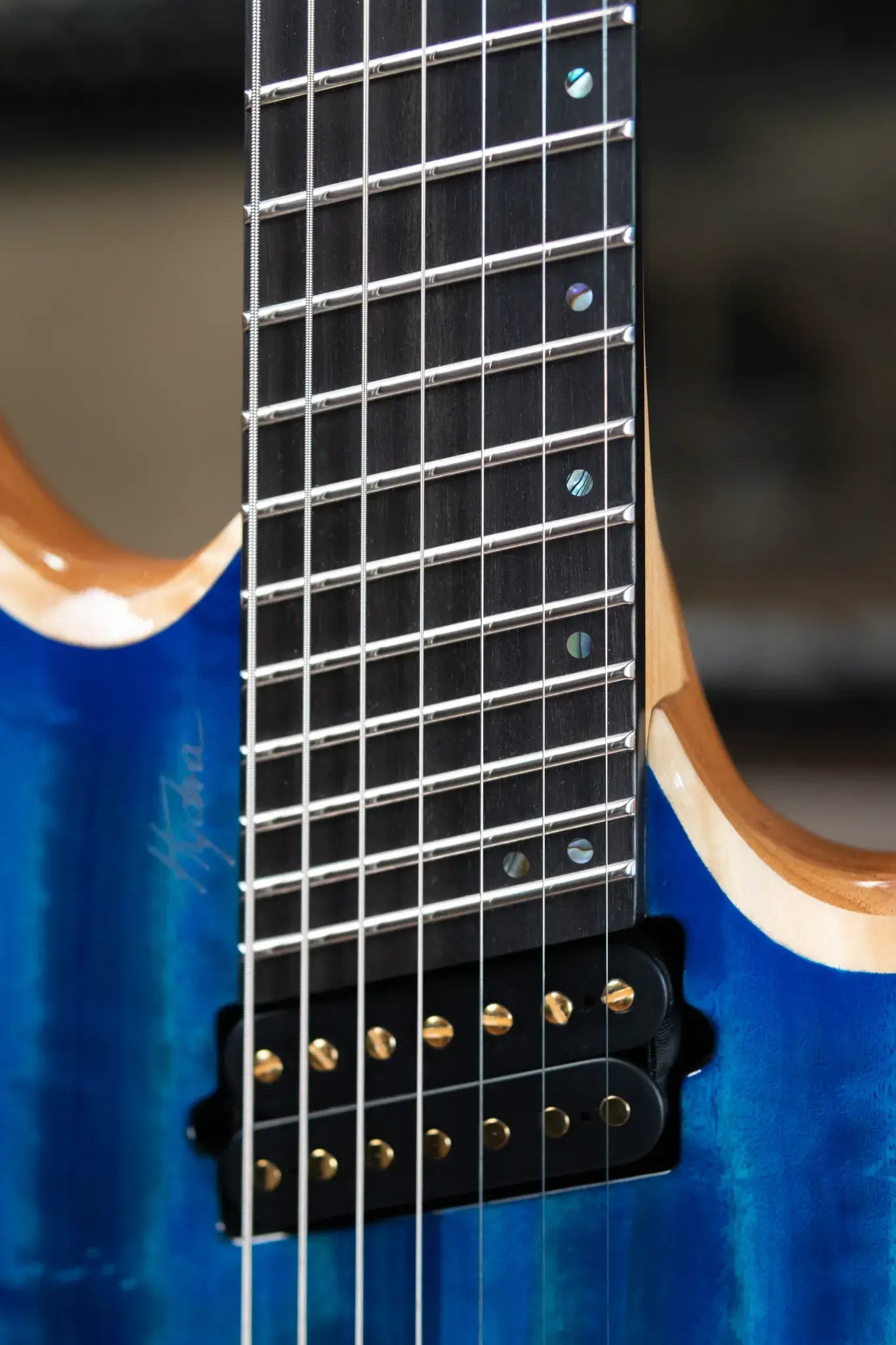 Mayones Hydra Elite VF 7 Electric Guitar - Infinite Blue 4A Curly Poplar