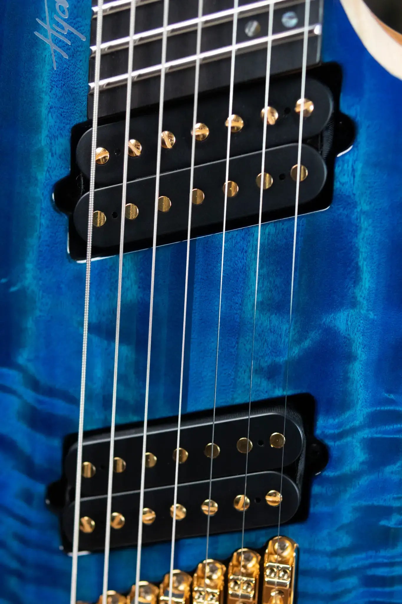 Mayones Hydra Elite VF 7 Electric Guitar - Infinite Blue 4A Curly Poplar