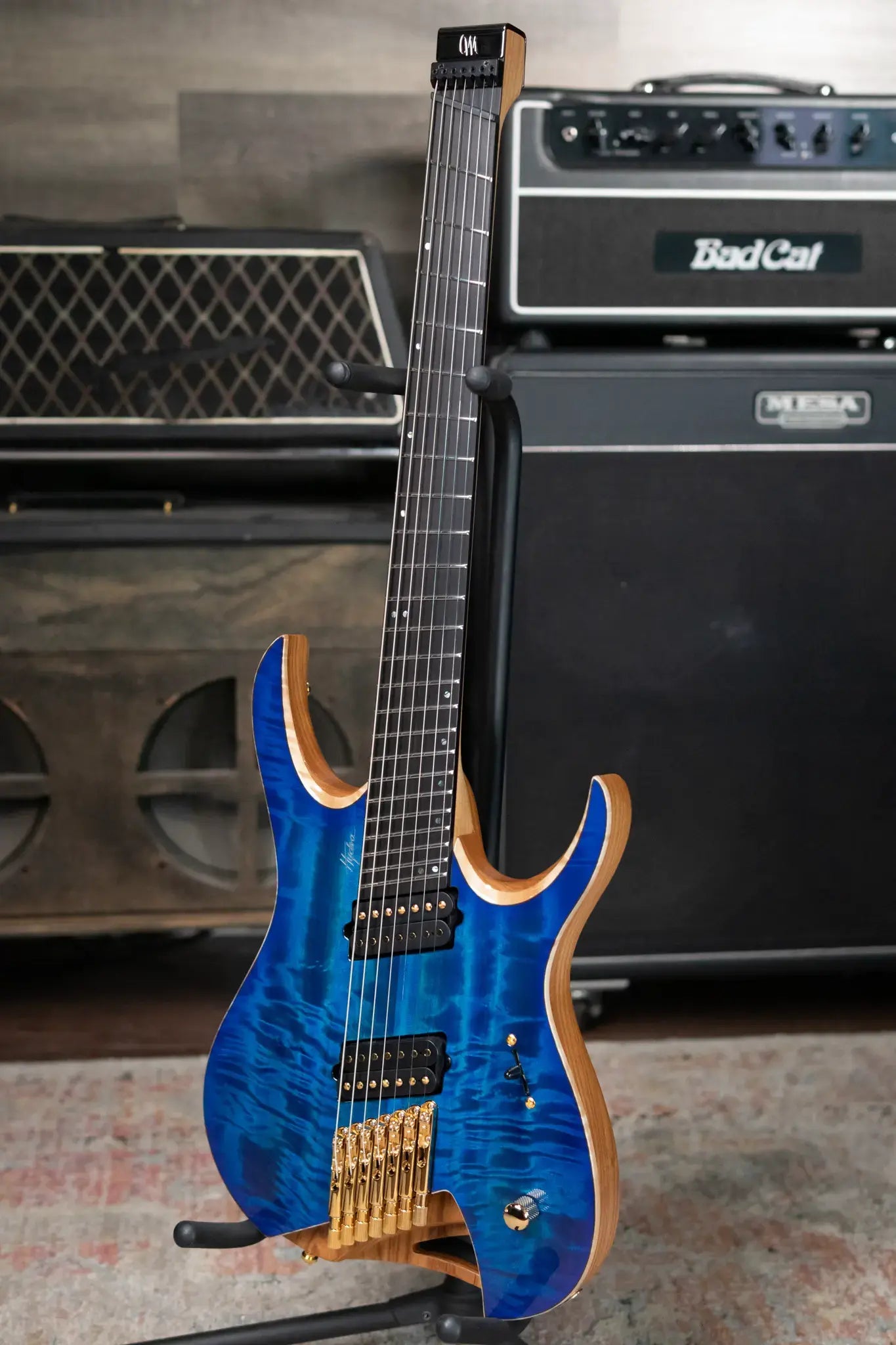 Mayones Hydra Elite VF 7 Electric Guitar - Infinite Blue 4A Curly Poplar