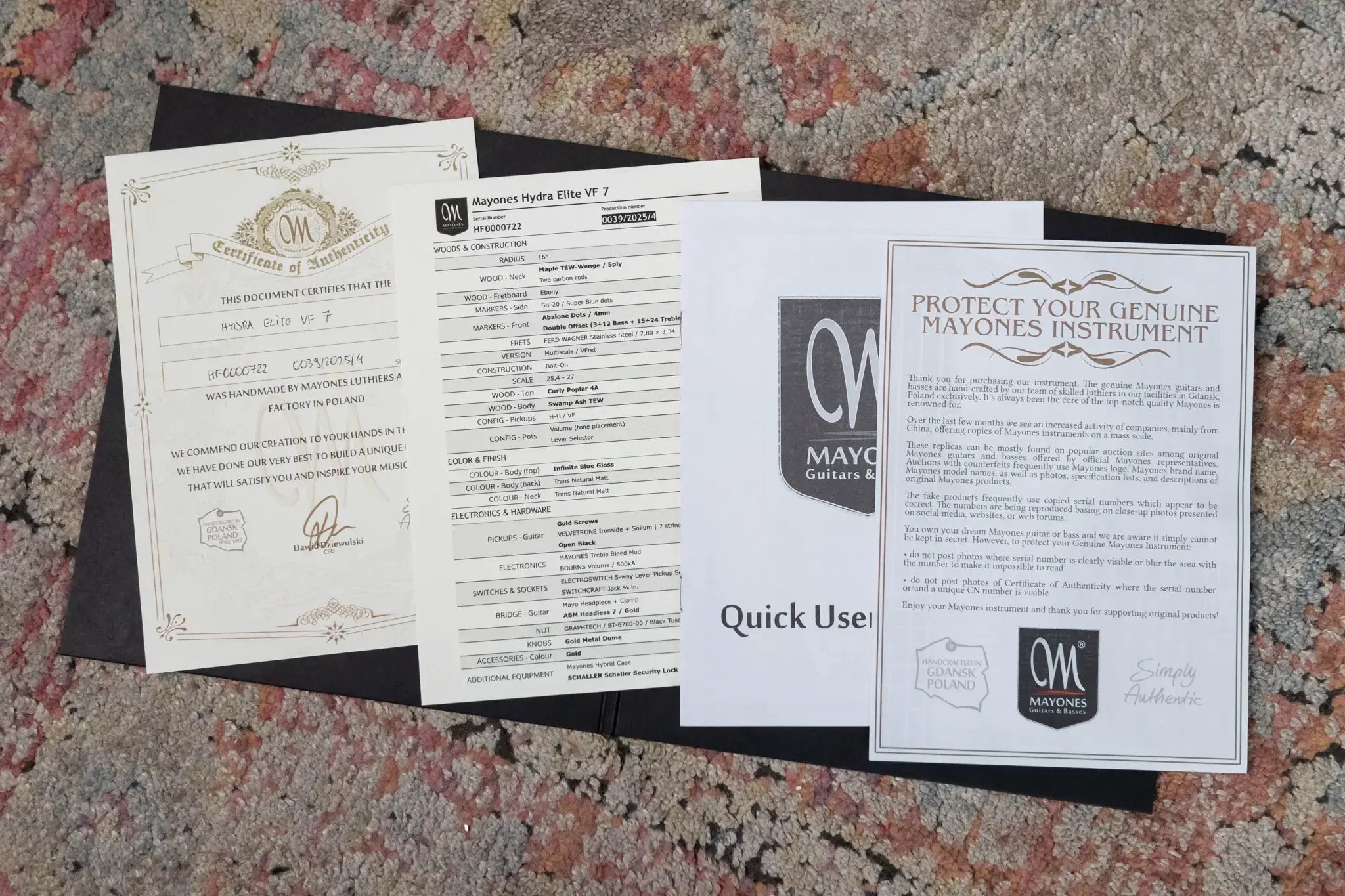 Mayones Hydra Elite VF 7 Electric Guitar - Infinite Blue 4A Curly Poplar