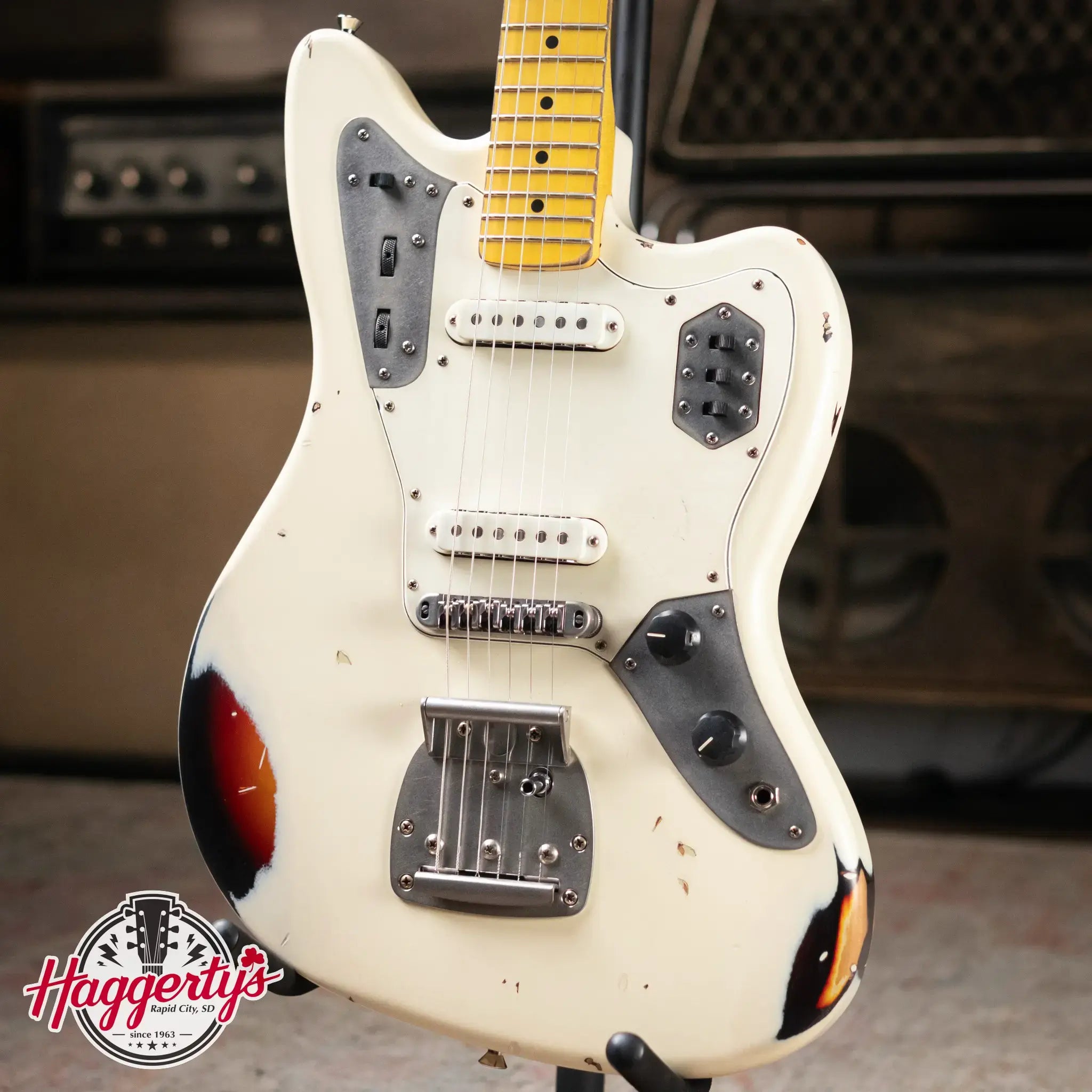Nash JG-63 Electric Guitar - Olympic White over 3-Tone Burst with Hardshell Case