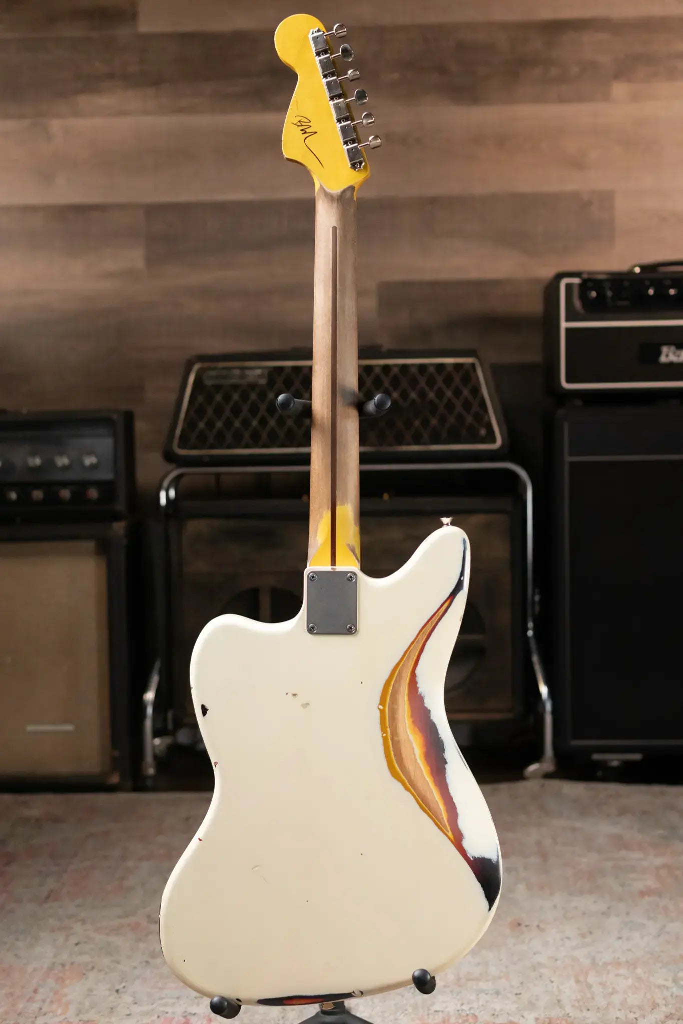 Nash JG-63 Electric Guitar - Olympic White over 3-Tone Burst with Hardshell Case