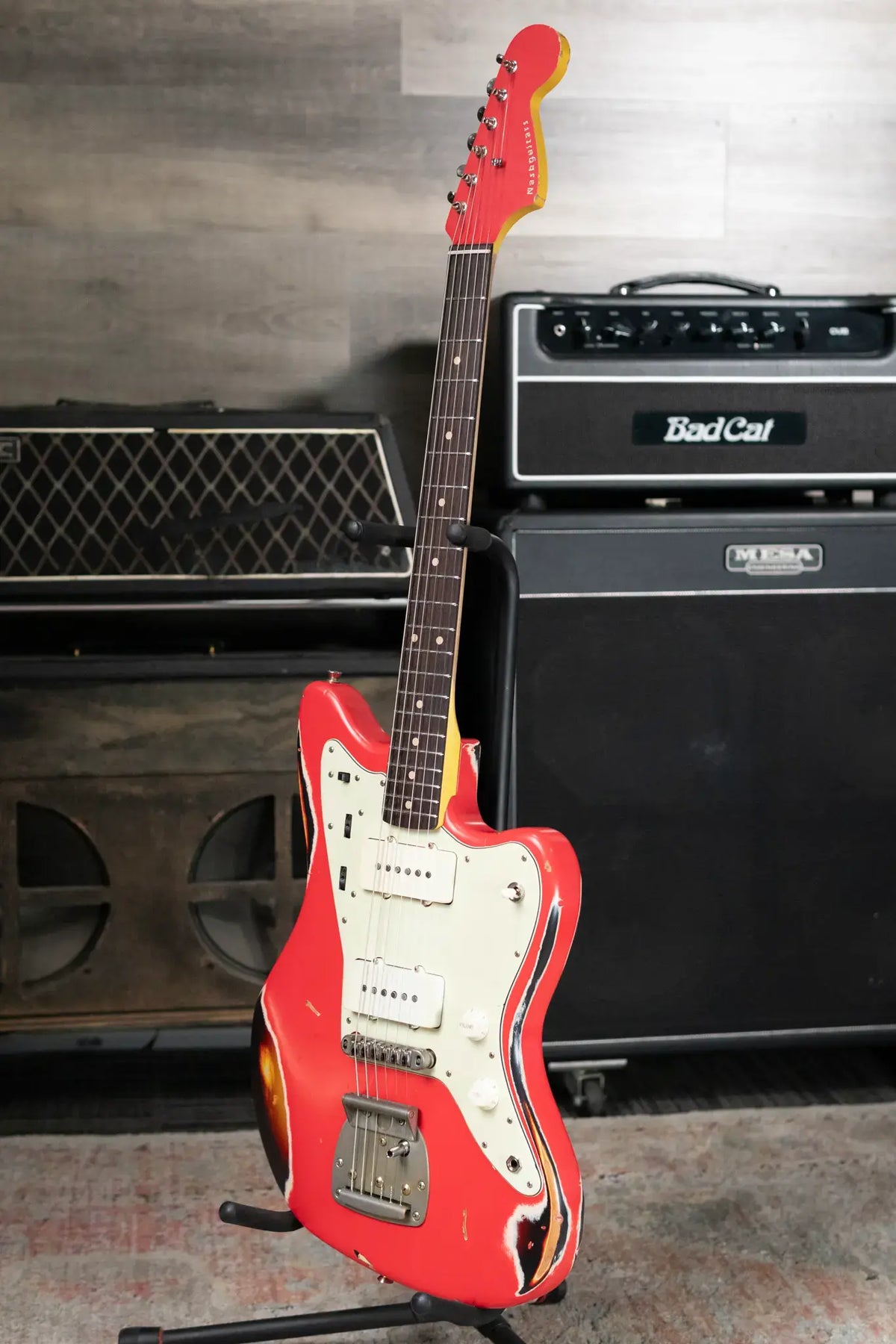 Nash JM-63 Electric Guitar - Fiesta Red over 3-Tone Burst with Hardshell Case