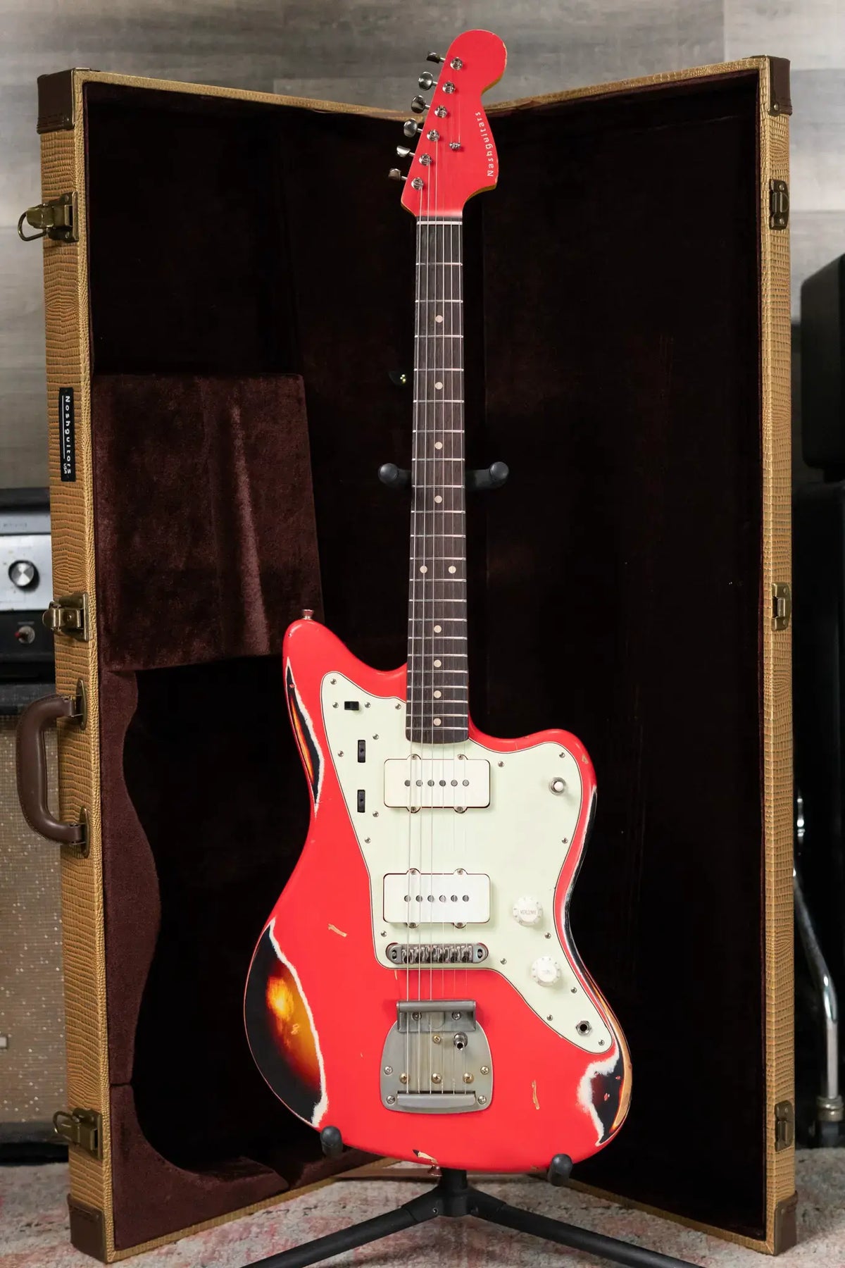 Nash JM-63 Electric Guitar - Fiesta Red over 3-Tone Burst with Hardshell Case