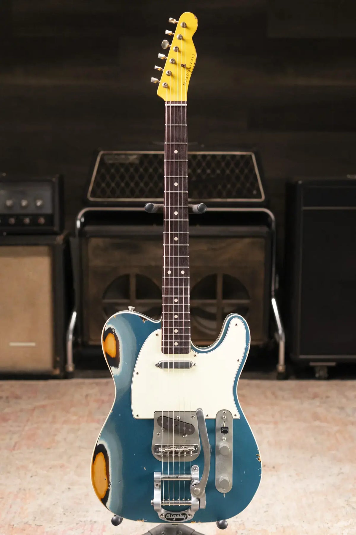 Nash T-63 Double Bound with Bigsby Electric Guitar - Ocean Turquoise Metallic over 2-Tone Burst with Hardshell Case