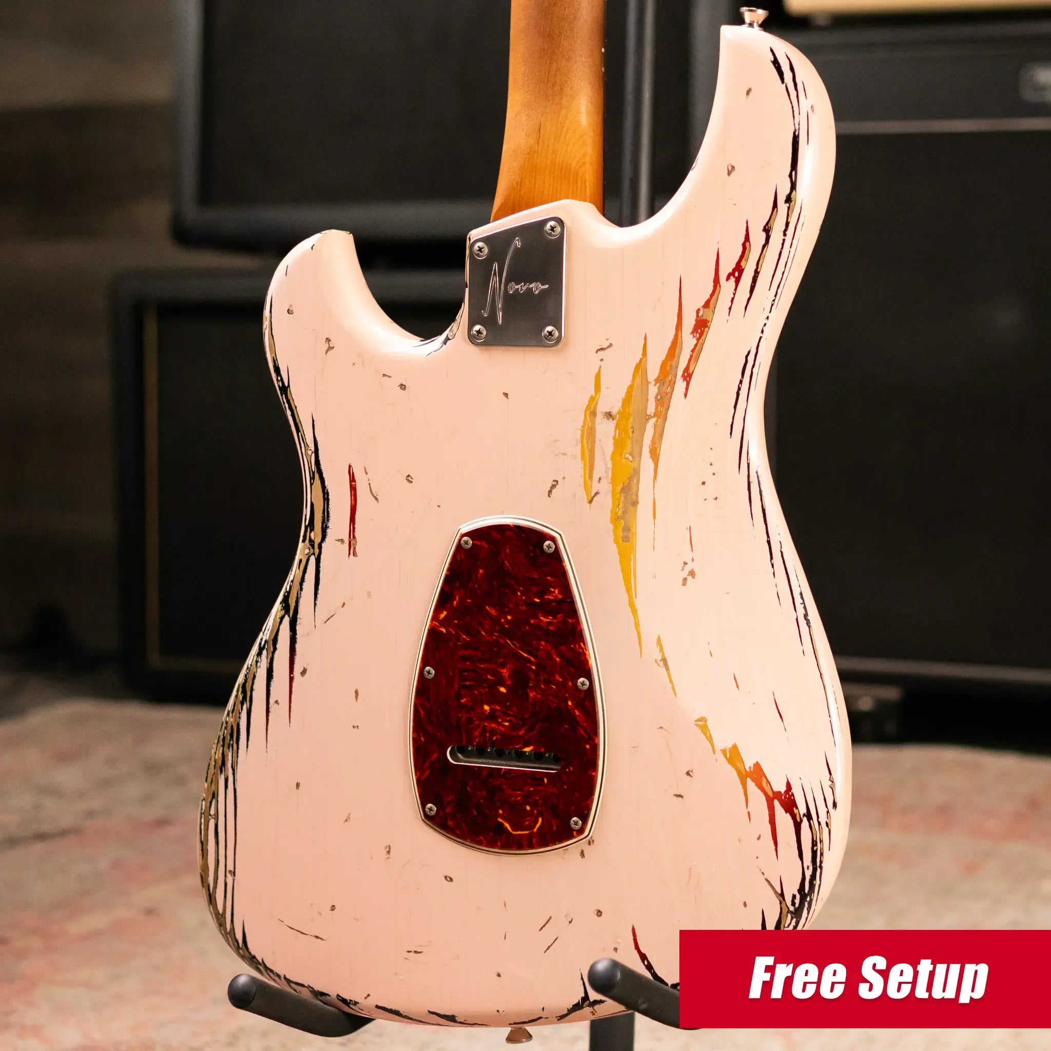 Novo Custom Idris HSS Electric Guitar - Shell Pink over '64 3-Tone Burst with Softshell Gig Bag