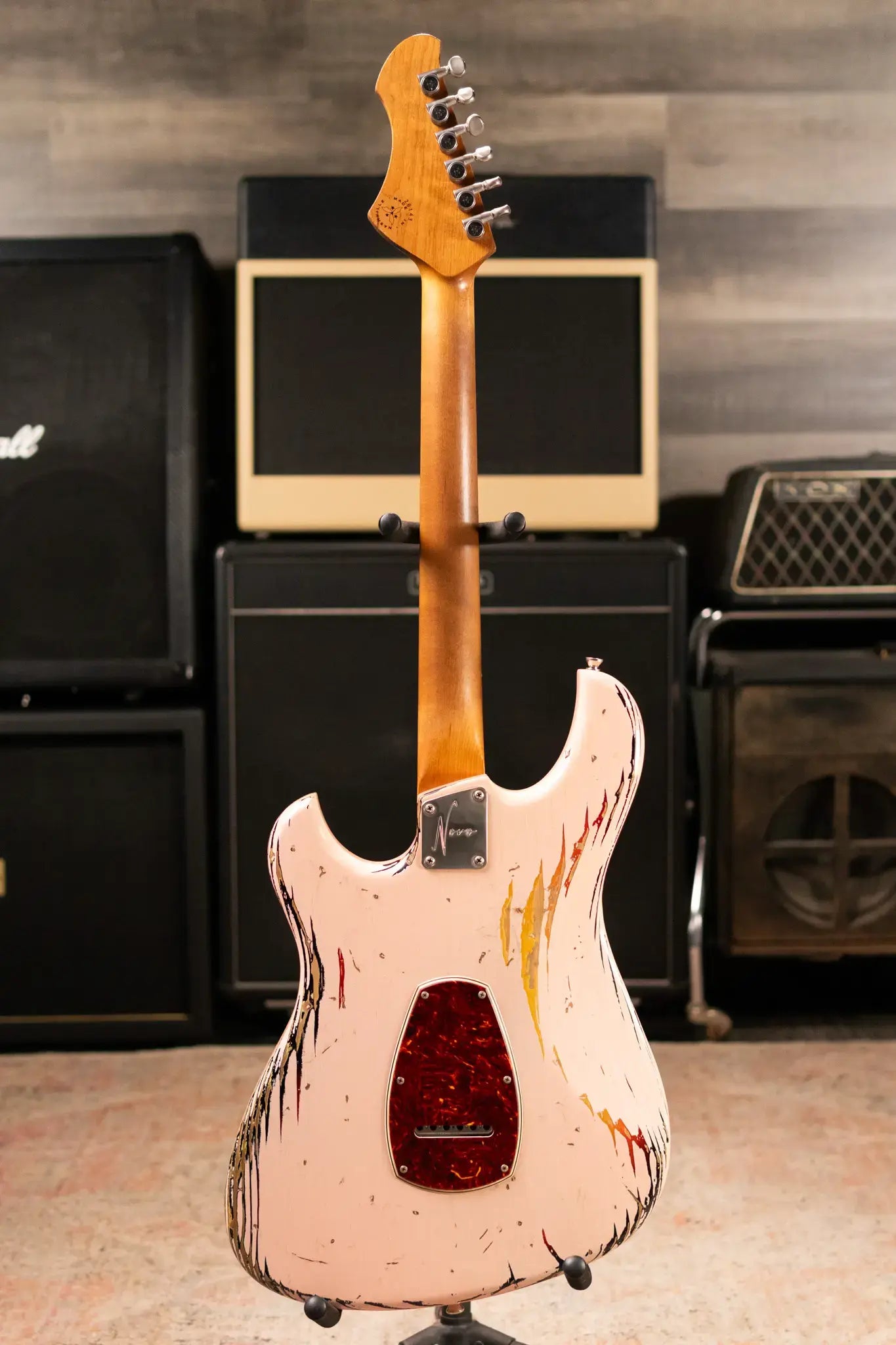 Novo Custom Idris HSS Electric Guitar - Shell Pink over '64 3-Tone Burst with Softshell Gig Bag