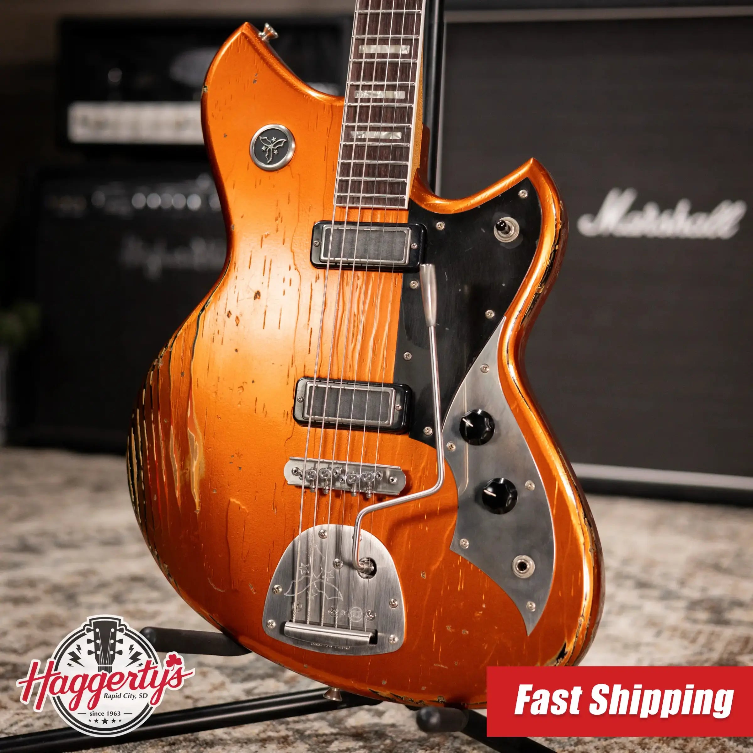 Novo Custom Shop Serus J Baritone Electric Guitar - Candy Apple Orange over 64 3-Tone Burst with Gig Bag
